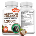 VEV Activated Charcoal with Organic Coconut Shell Charcoal & 50 Billion Probiotics – 120 Vegan Capsules for Digestive Wellness & Dietary Support
