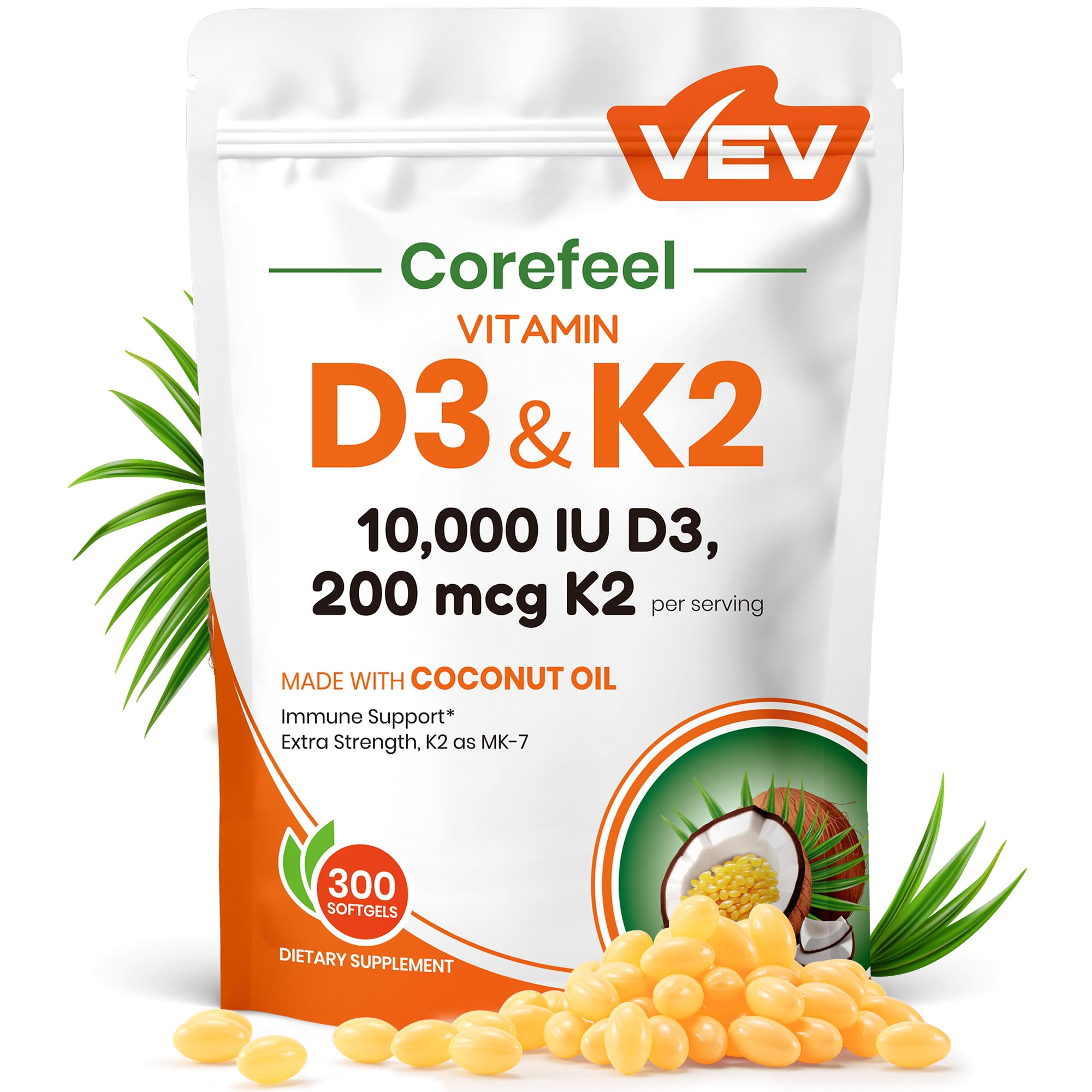 VEV Corefeel Vitamin D3 K2 10,000 IU MK-7 | 300 Softgels