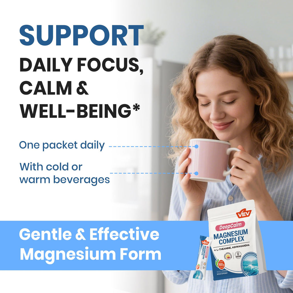 VEV Magnesium Complex for Women – DeepCalm Drink Powder (Raspberry Lemonade) 30 Ct
