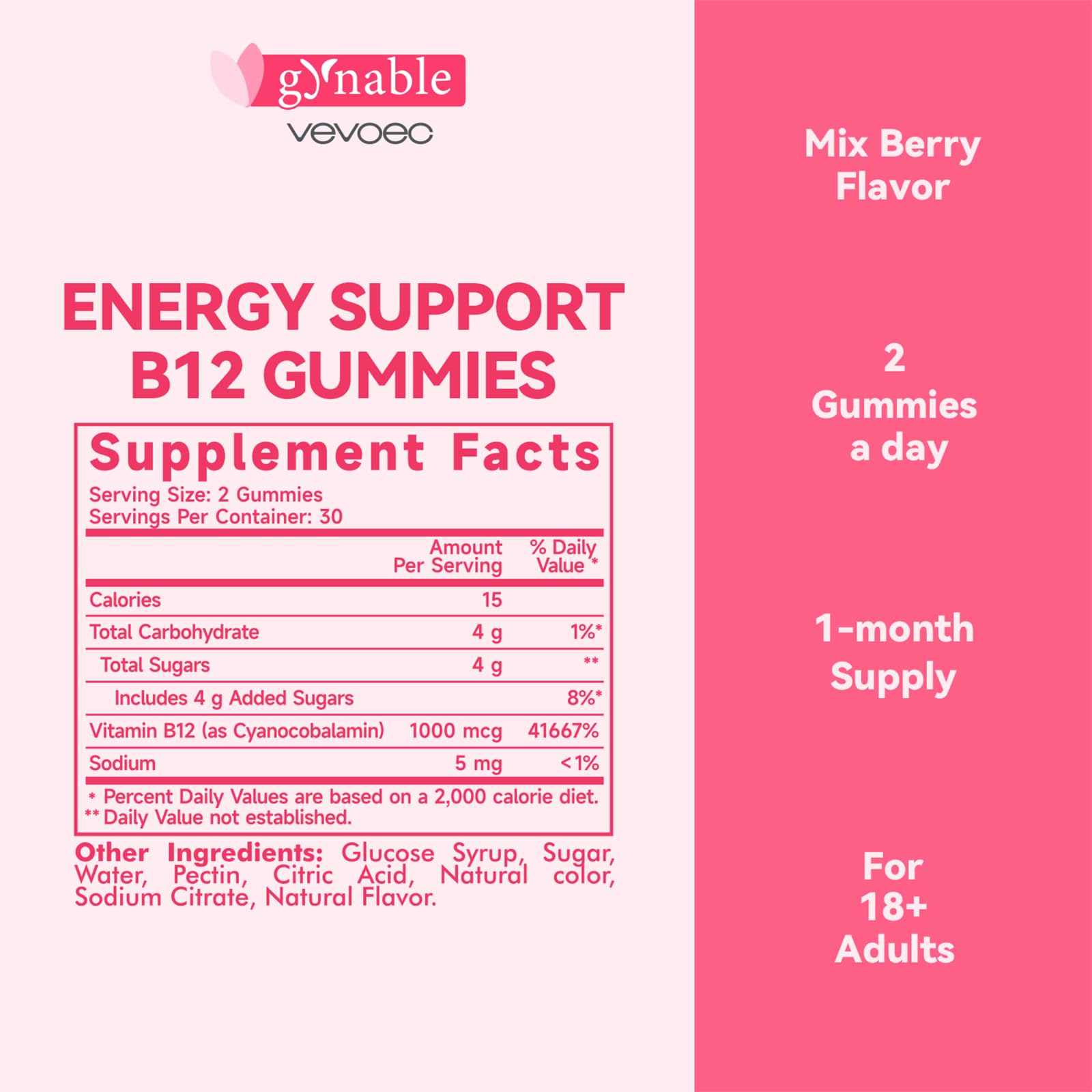 Vevoec Vitamin B12 Gummies – 1000mcg, Mixed Berry, Vegan & Gluten-Free | 60 Count
