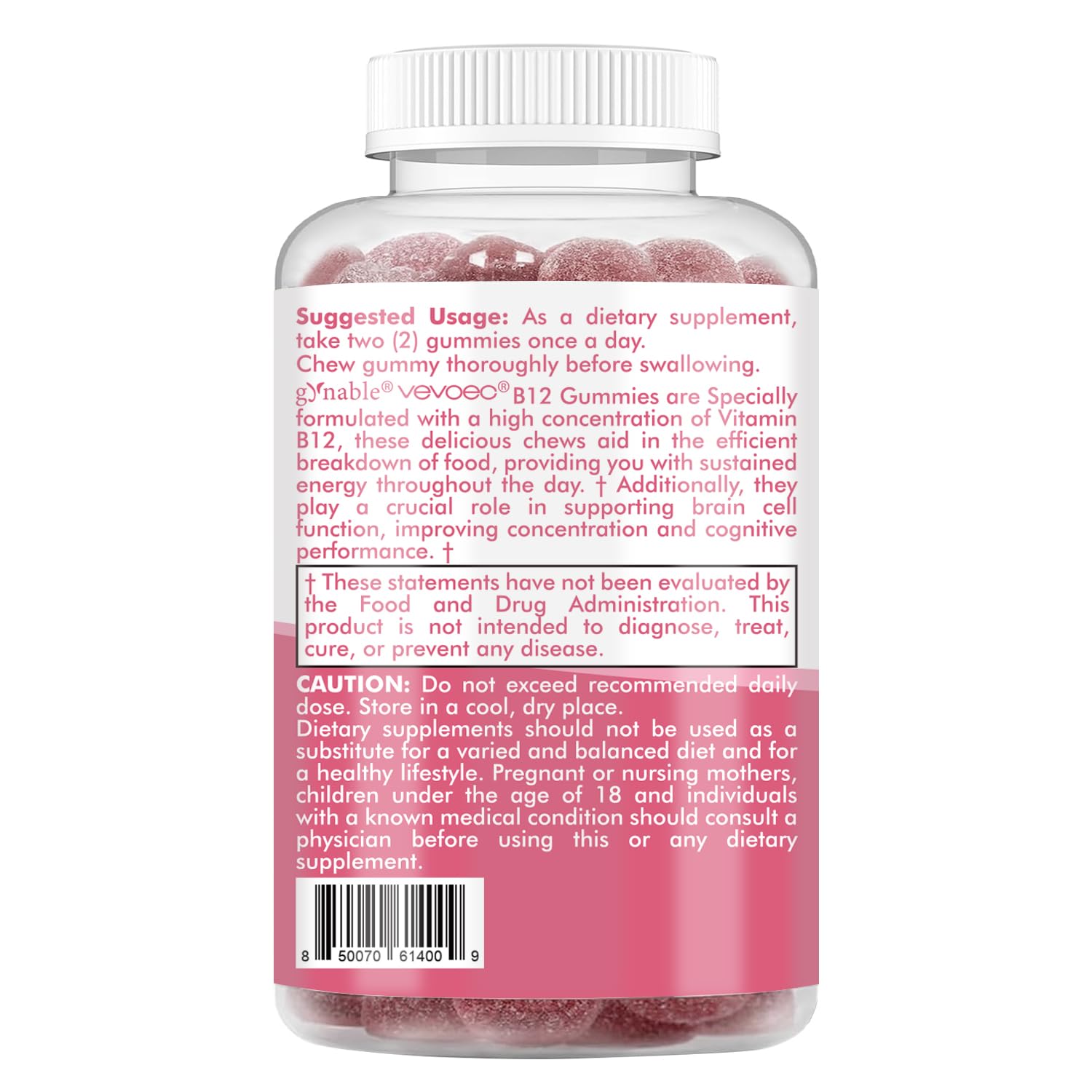 Vevoec Vitamin B12 Gummies – 1000mcg, Mixed Berry, Vegan & Gluten-Free | 60 Count