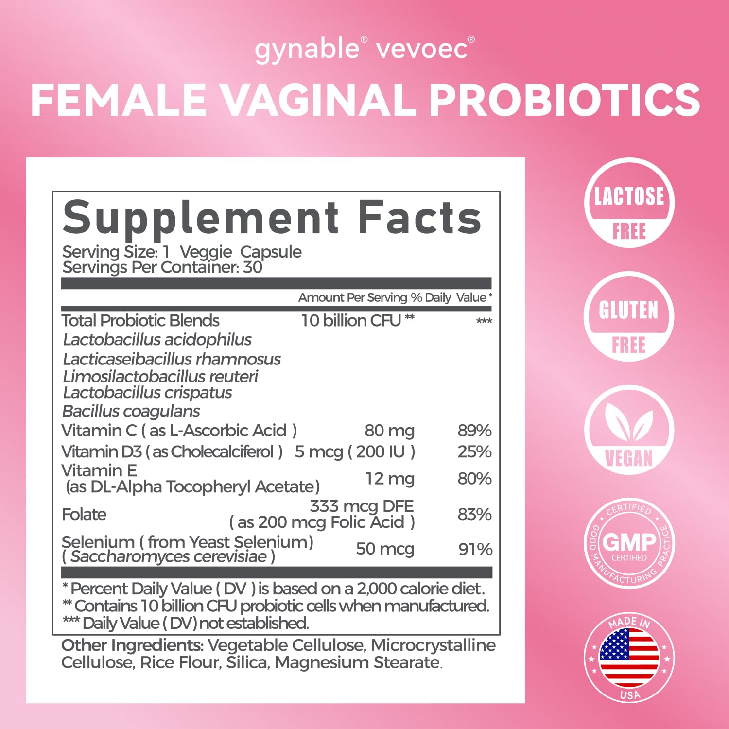 Vevoec Gynable Vaginal Probiotic – 10B CFU, pH Balance & Odor Control