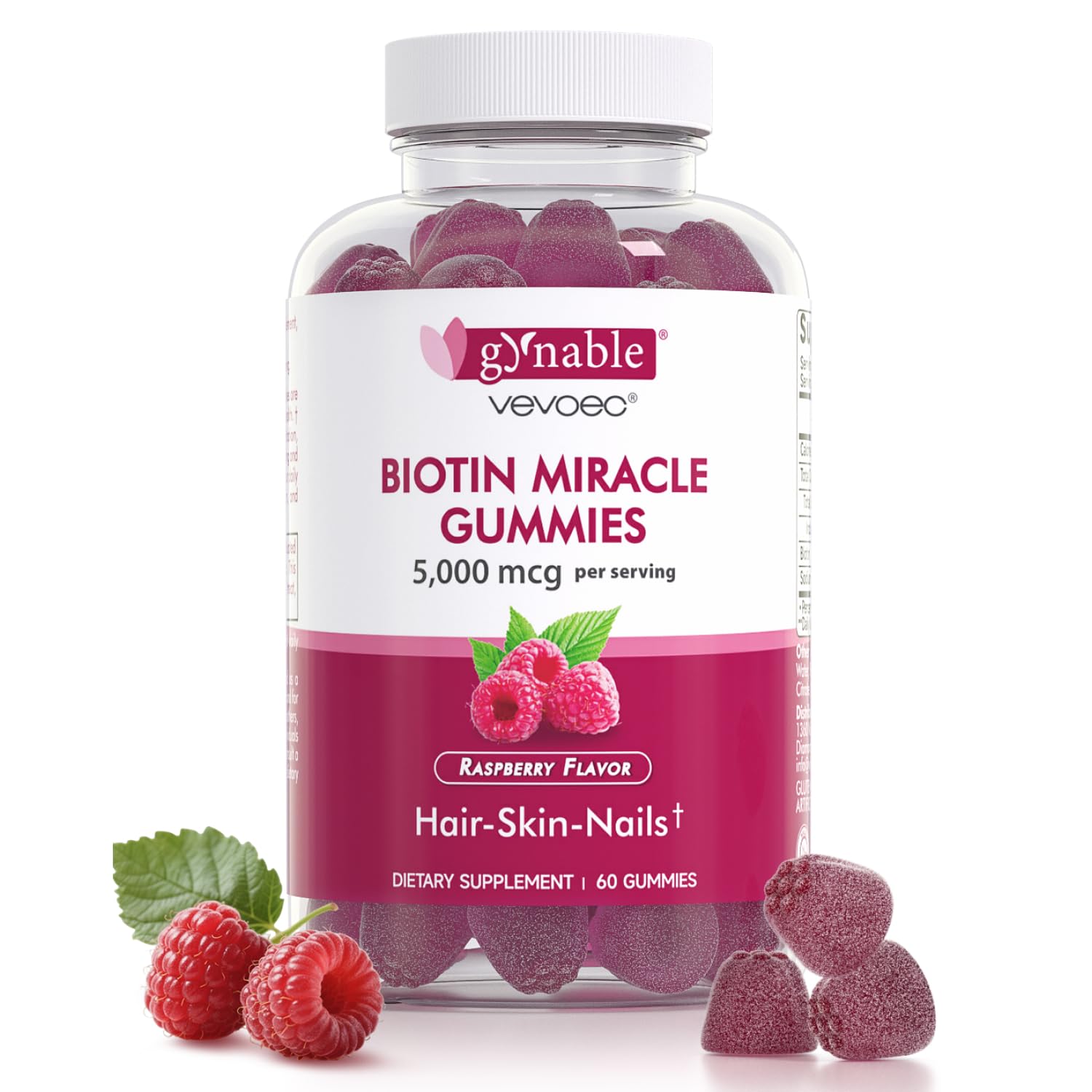 Vevoec Gynable Biotin Gummies 5000 mcg – Hair Skin Nails (60 Count)