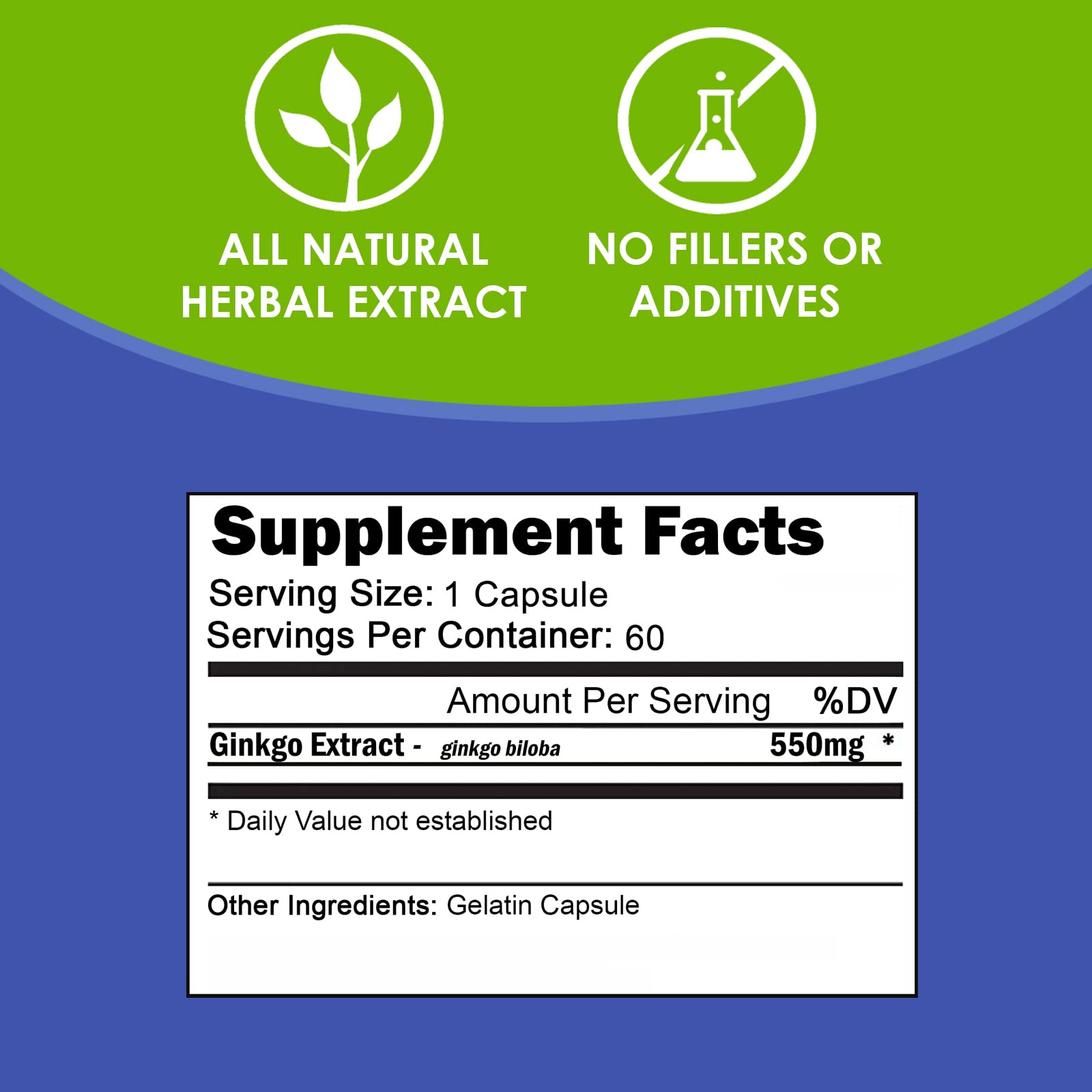VH Nutrition Ginkgo Biloba 550mg – Cognitive Support | 60 Capsules (Pack of 2)
