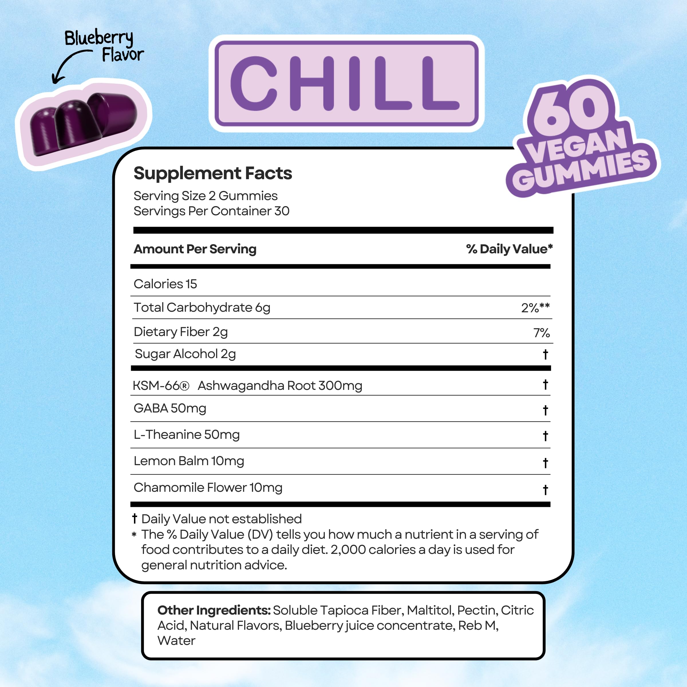 Vibe Gummies – Chill Ashwagandha Gummies 60 Count – GABA, L-Theanine & Chamomile