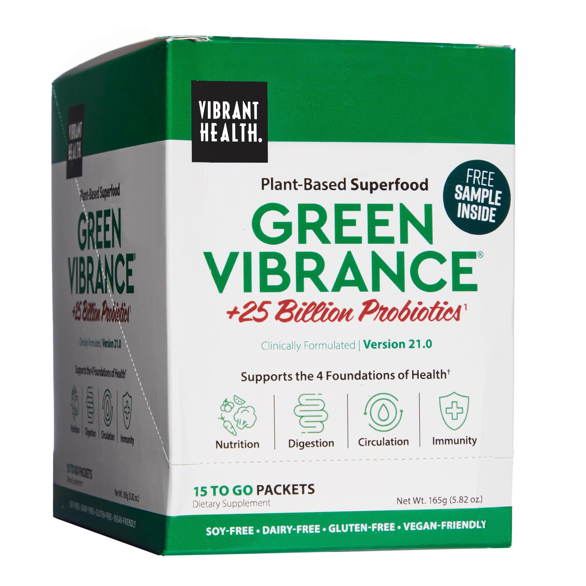 Vibrant Health Green Vibrance Packets – Travel-Friendly Vegan Superfood Powder, 15 Packets