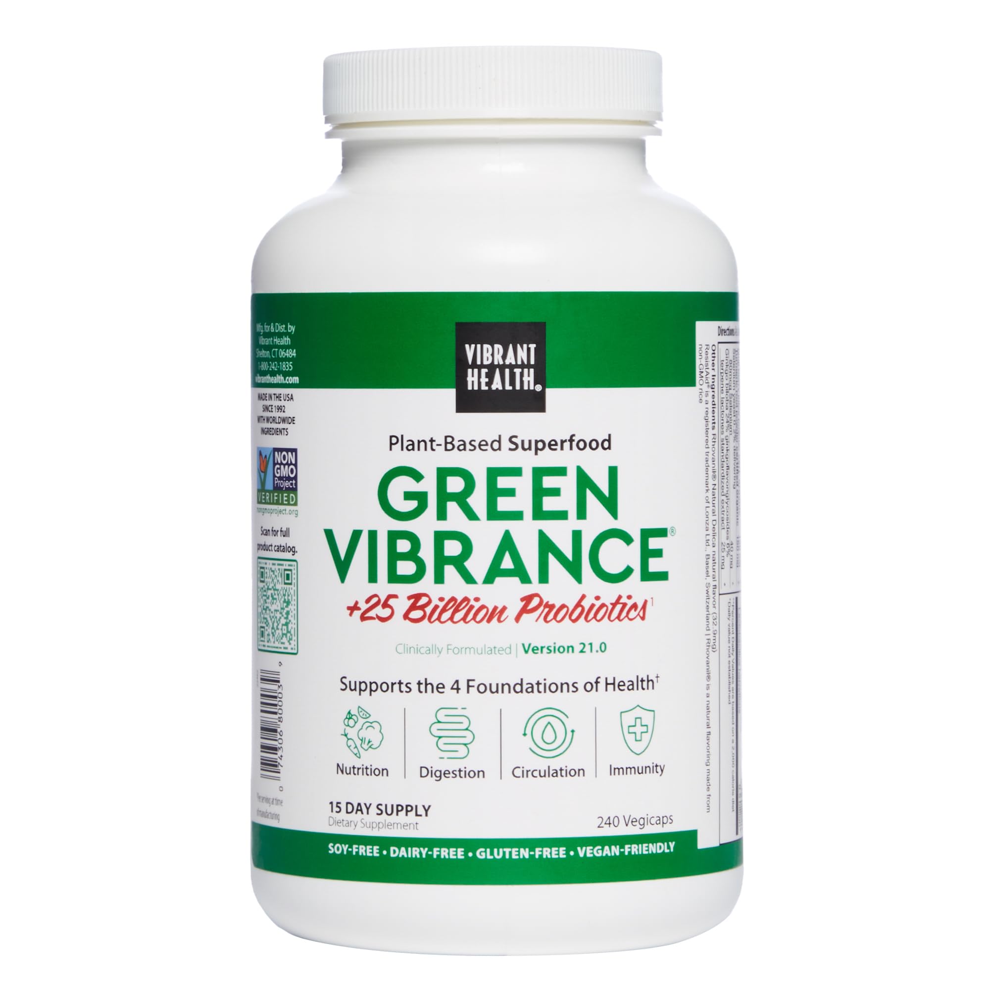 Vibrant Health Green Vibrance Vegan Superfood Pills – 240 Count