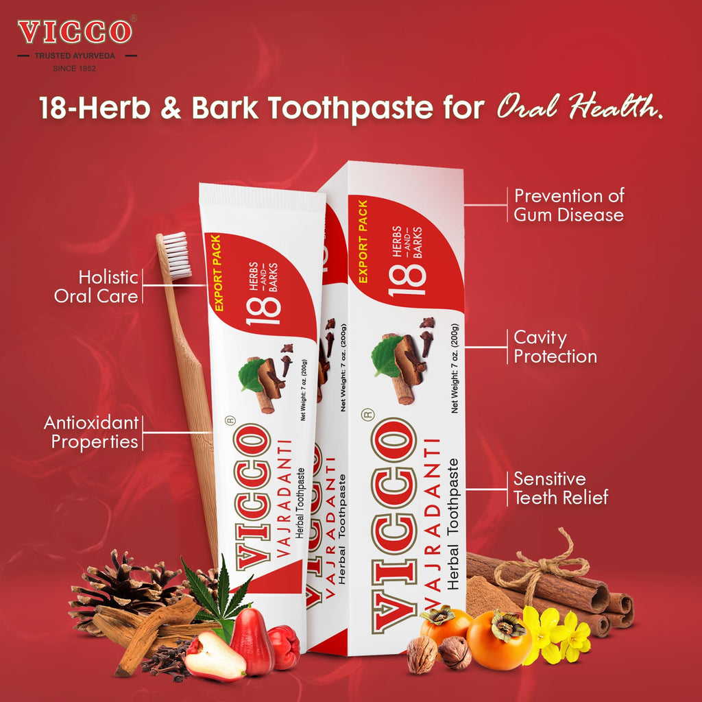 Vicco Vajradanti Ayurvedic Toothpaste – 70+ Year Legacy, 18 Herbs, Fluoride-Free, Vegan, 7 oz (3 Pack)