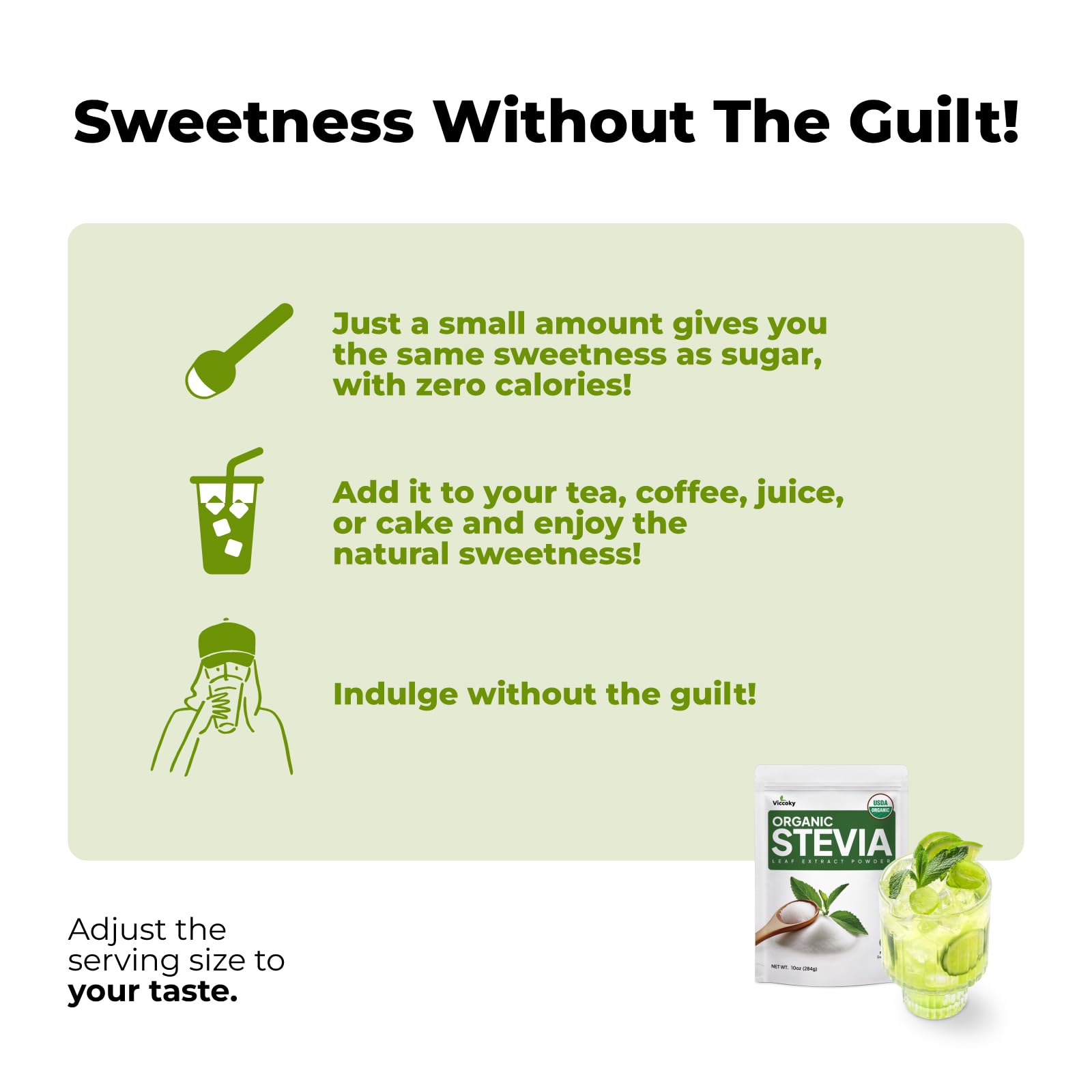 Viccoky Organic Stevia Powder – Pure, 0 Calories, Sugar-Free (10oz / 284g)