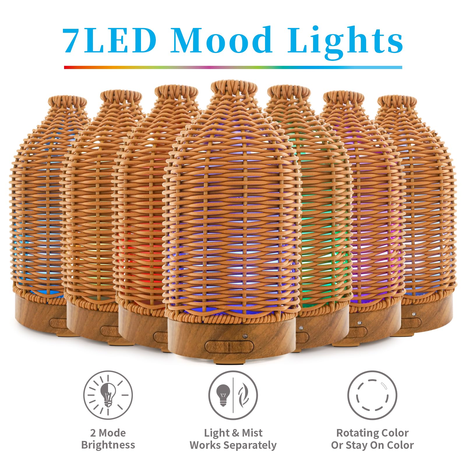 Victoria Aroma Essential Oil Diffuser | 100ml Rattan Diffuser with 7 LED Lights
