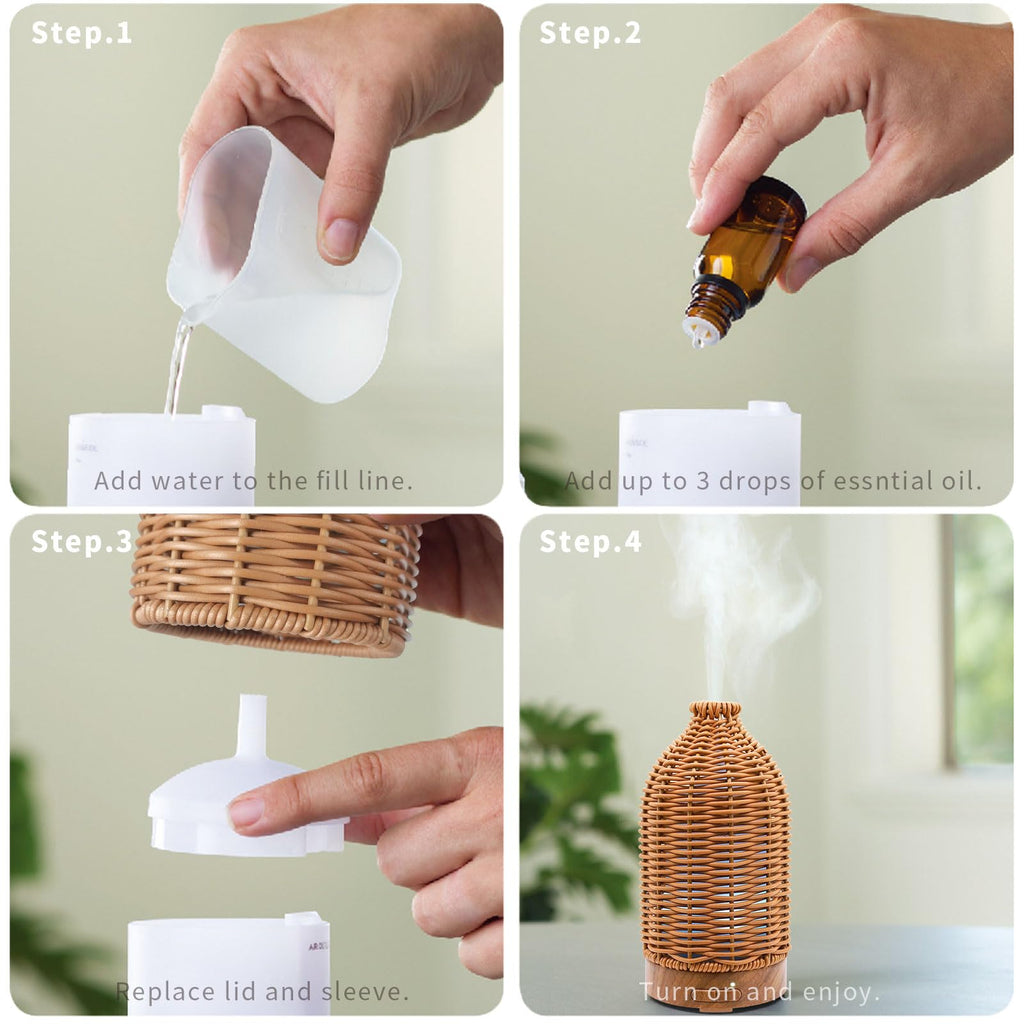 Victoria Aroma Essential Oil Diffuser | 100ml Rattan Diffuser with 7 LED Lights