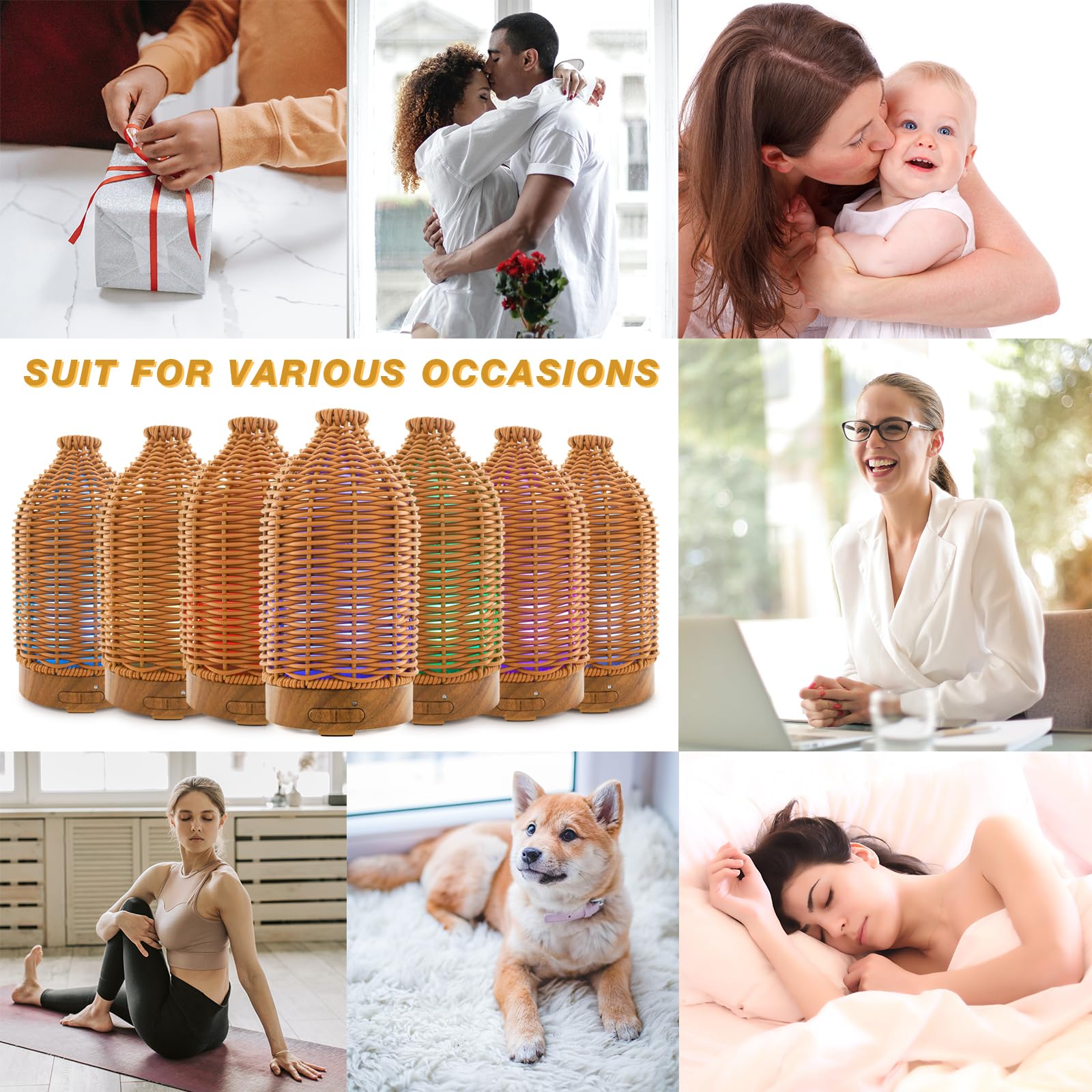 Victoria Aroma Essential Oil Diffuser | 100ml Rattan Diffuser with 7 LED Lights