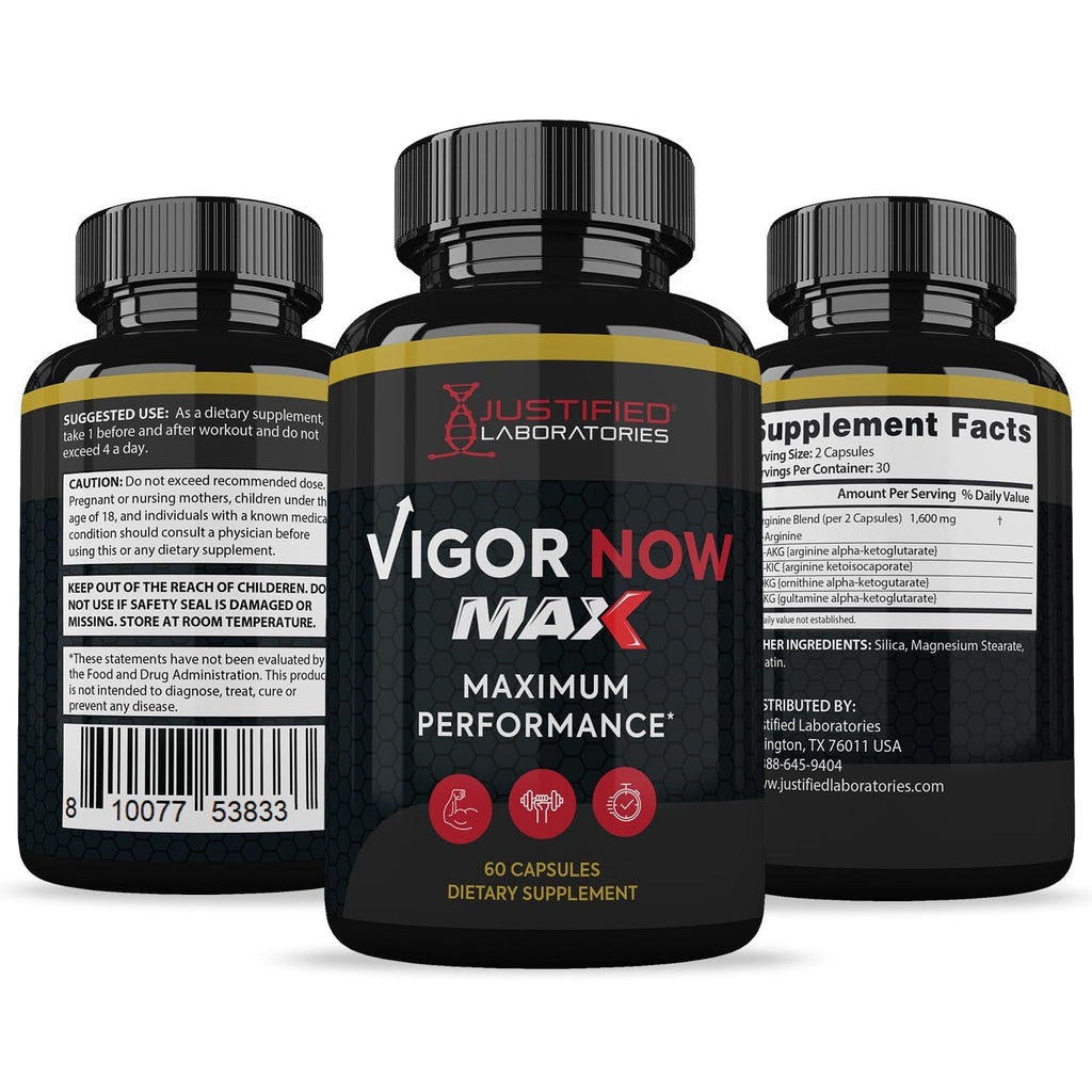 Justified Laboratories Vigor Now Max 1600MG Men's Health Formula 60 Capsules