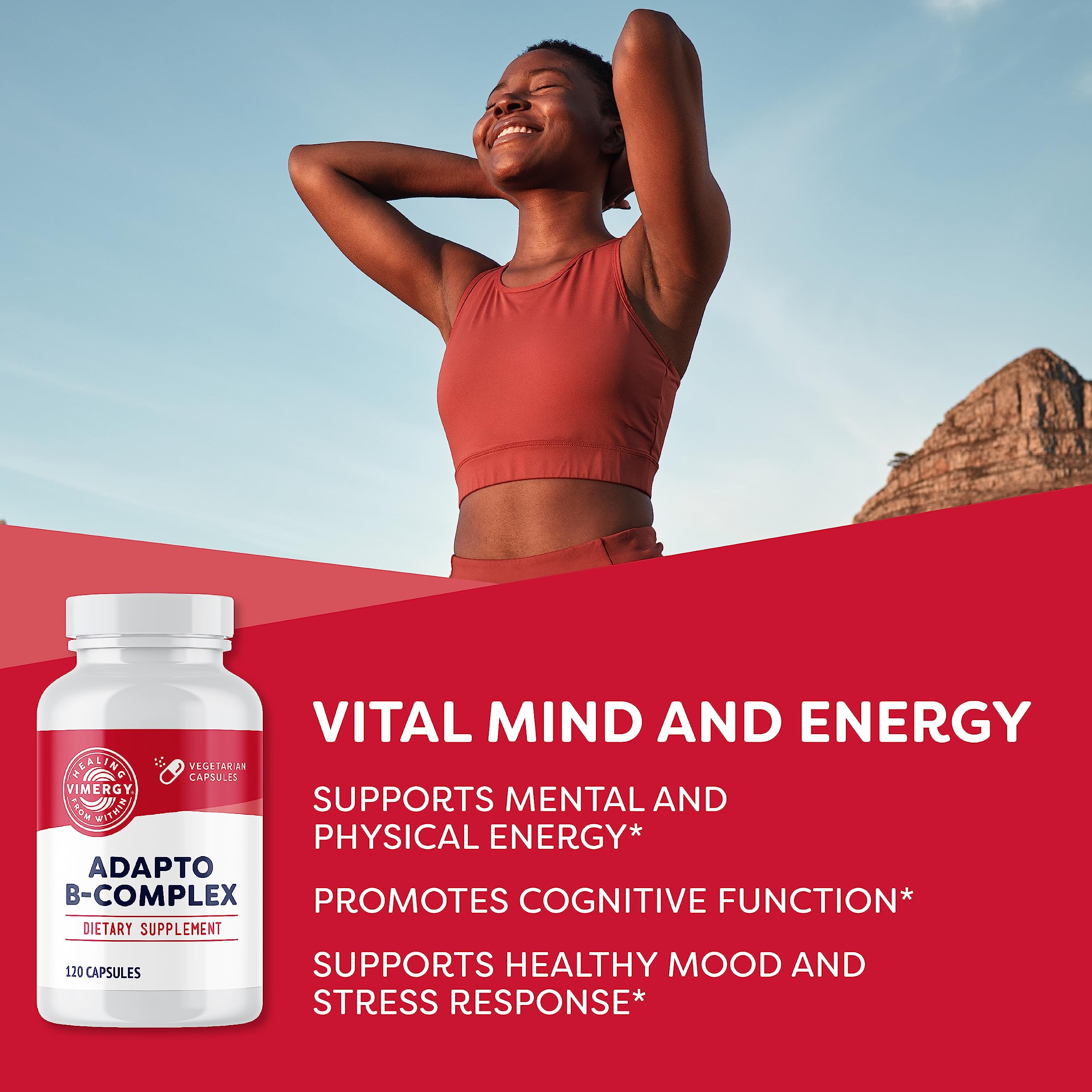 Vimergy Adapto-B Complex – High Potency 8 B Vitamins, Rhodiola & Hawthorn (120 Servings)