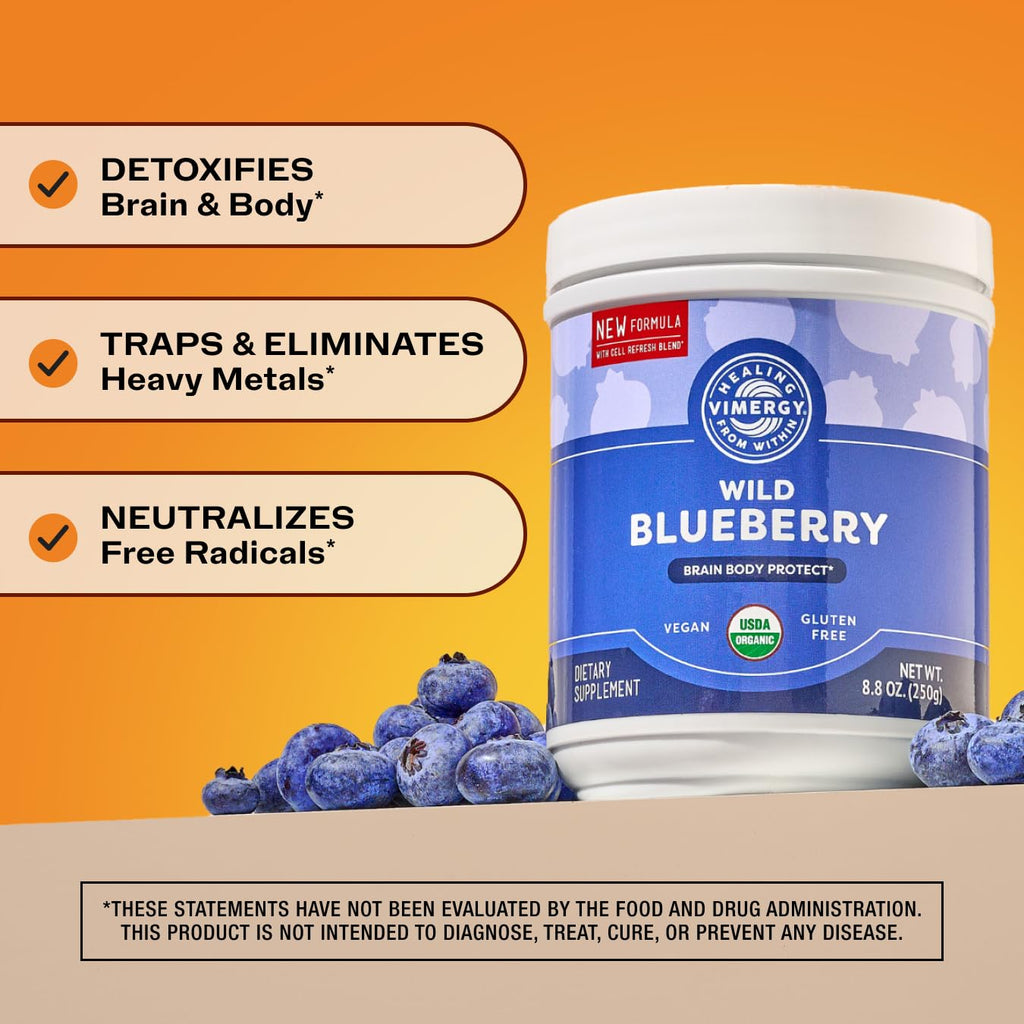 Vimergy Brain Body Protect – Wild Blueberry Powder with Horsetail & Bamboo Silica (250g, Organic, Vegan)