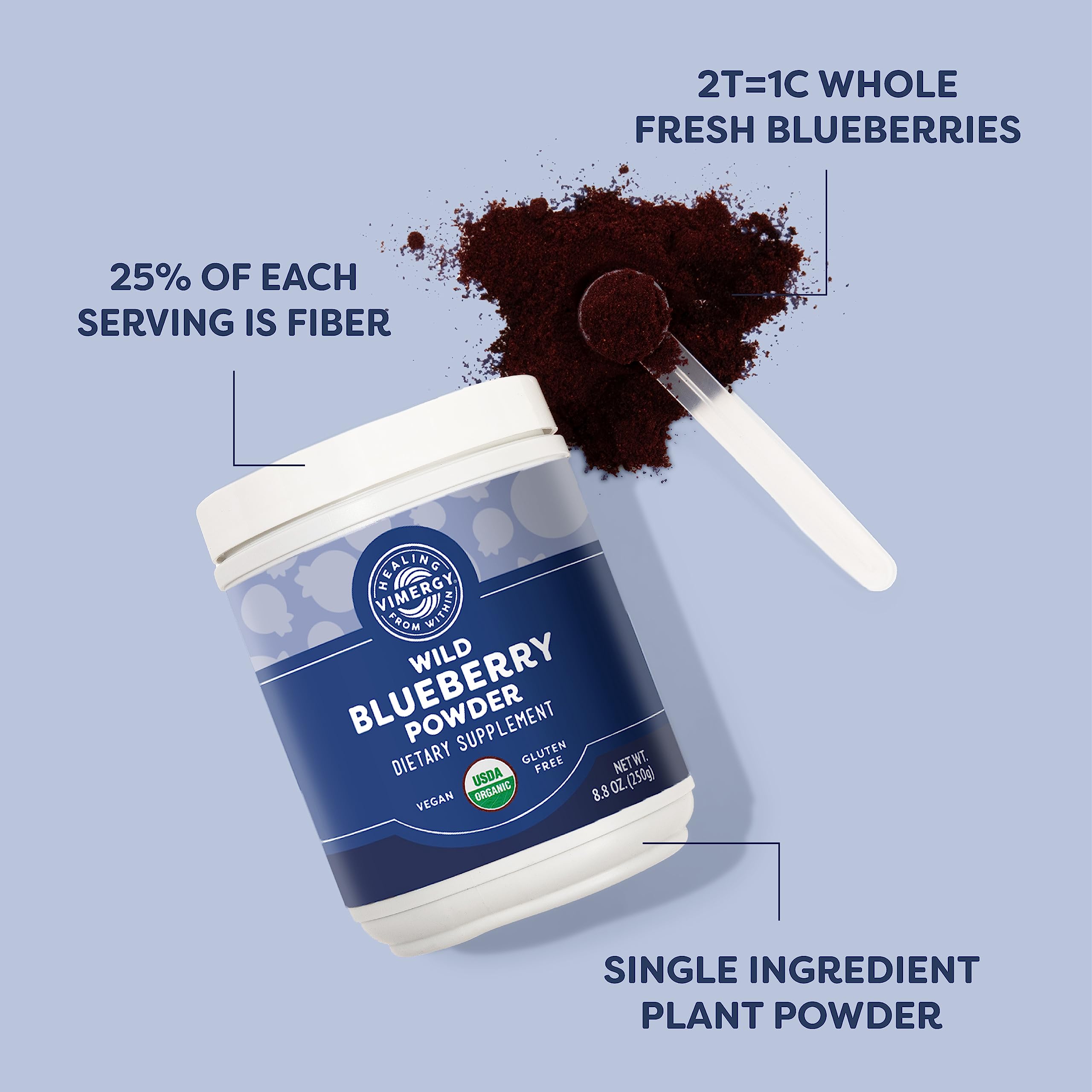 Vimergy Brain Body Protect – Wild Blueberry Powder with Horsetail & Bamboo Silica (250g, Organic, Vegan)