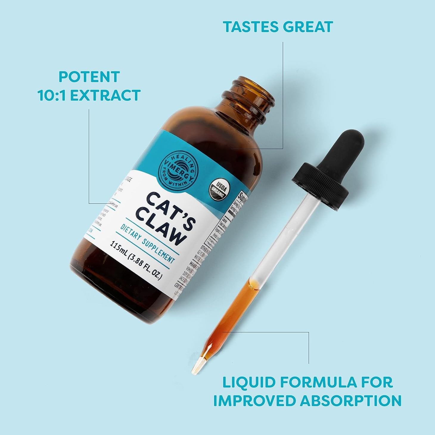 Vimergy USDA Organic Cat’s Claw Liquid – Immune Support & Antioxidants (115 mL, 57 Servings) – Vegan, Non-GMO