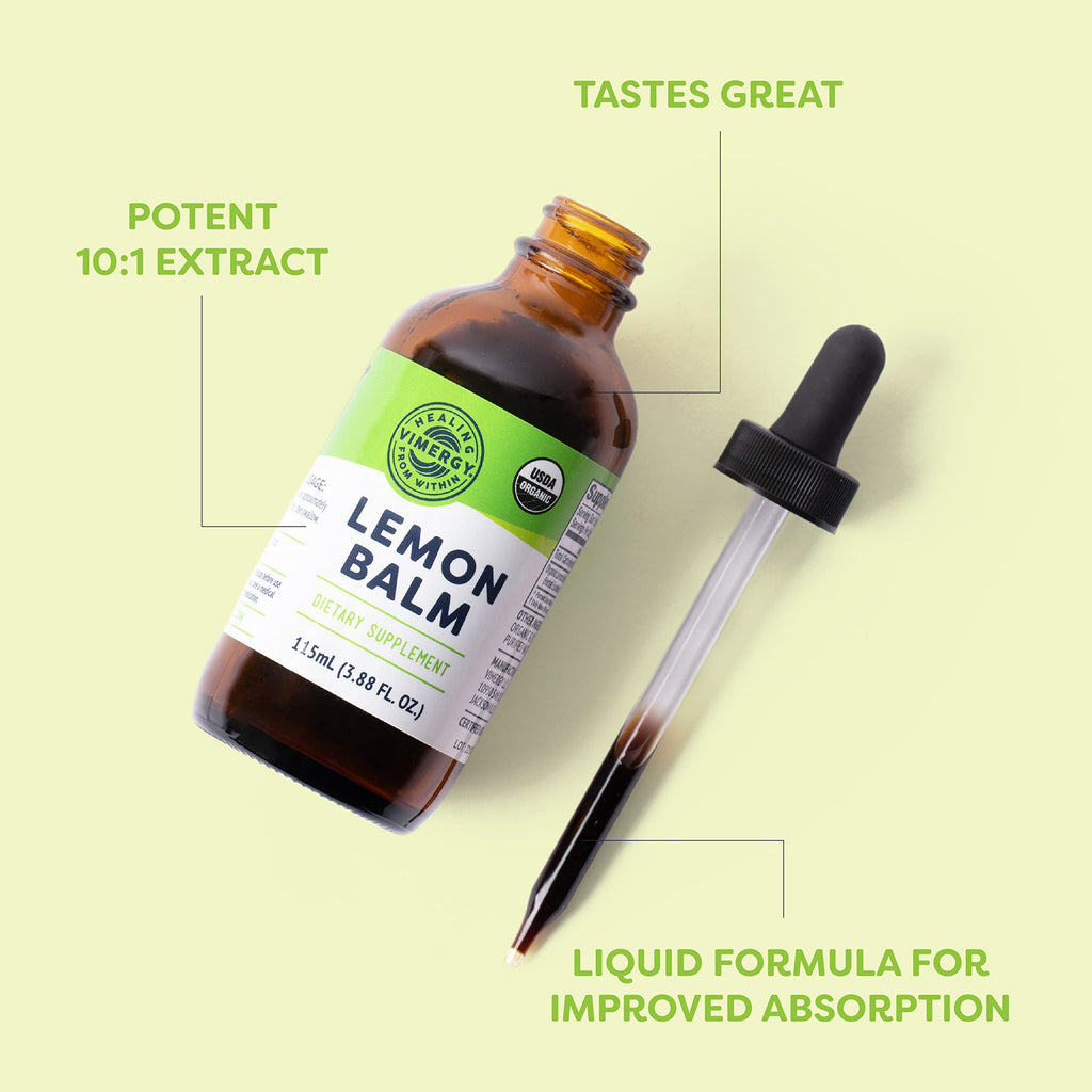 Vimergy Lemon Balm Tincture – USDA Organic, Alcohol-Free, 115 mL | Tea-Ready