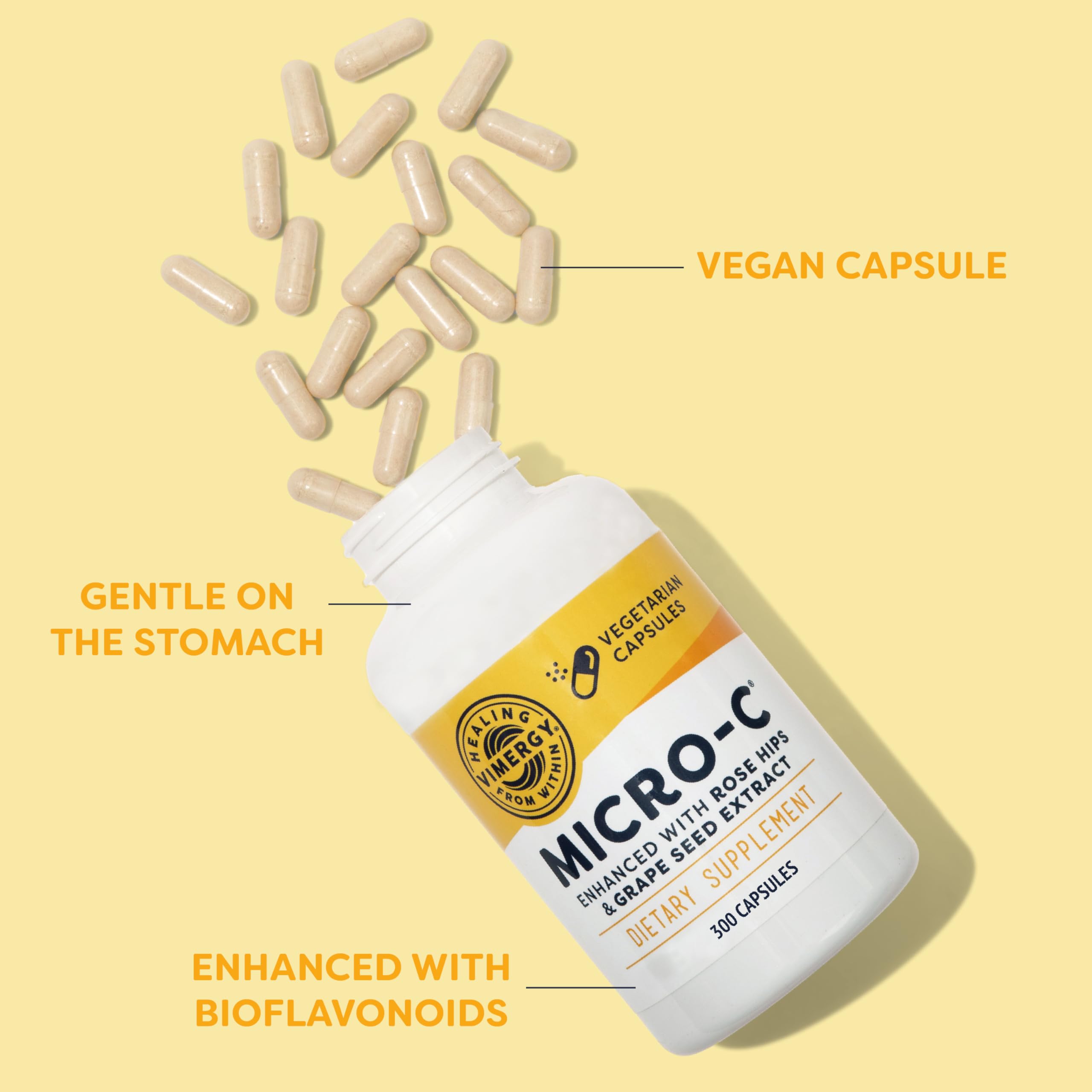 Vimergy Micro-C Vitamin C Capsules – 500mg, 300 Count, Vegan, Kosher, Gluten-Free