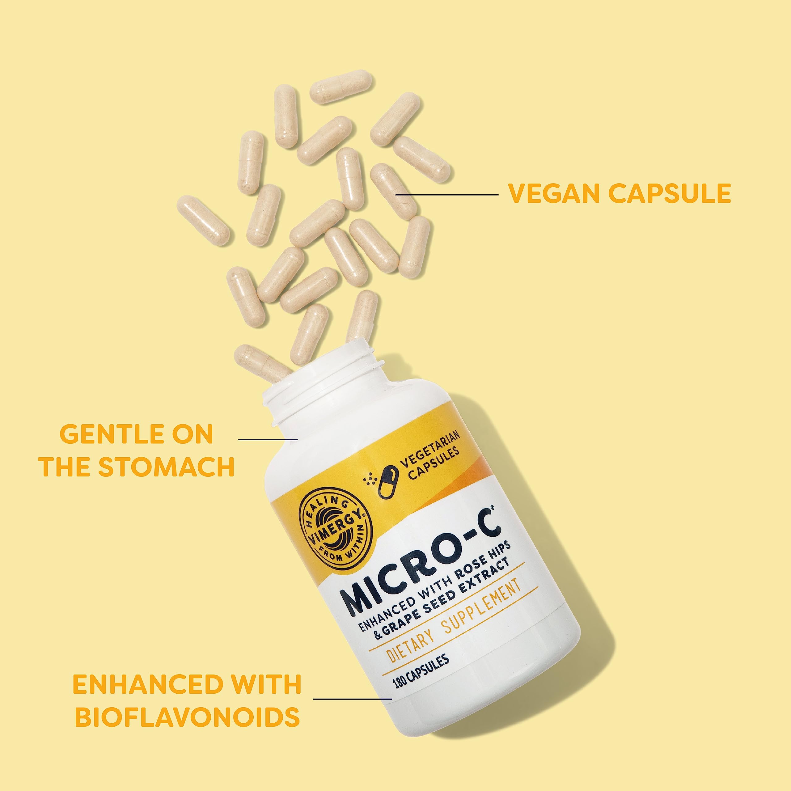 Vimergy Micro-C Vitamin C Capsules 500mg – Immune Support, Vegan & Kosher, 180 Capsules
