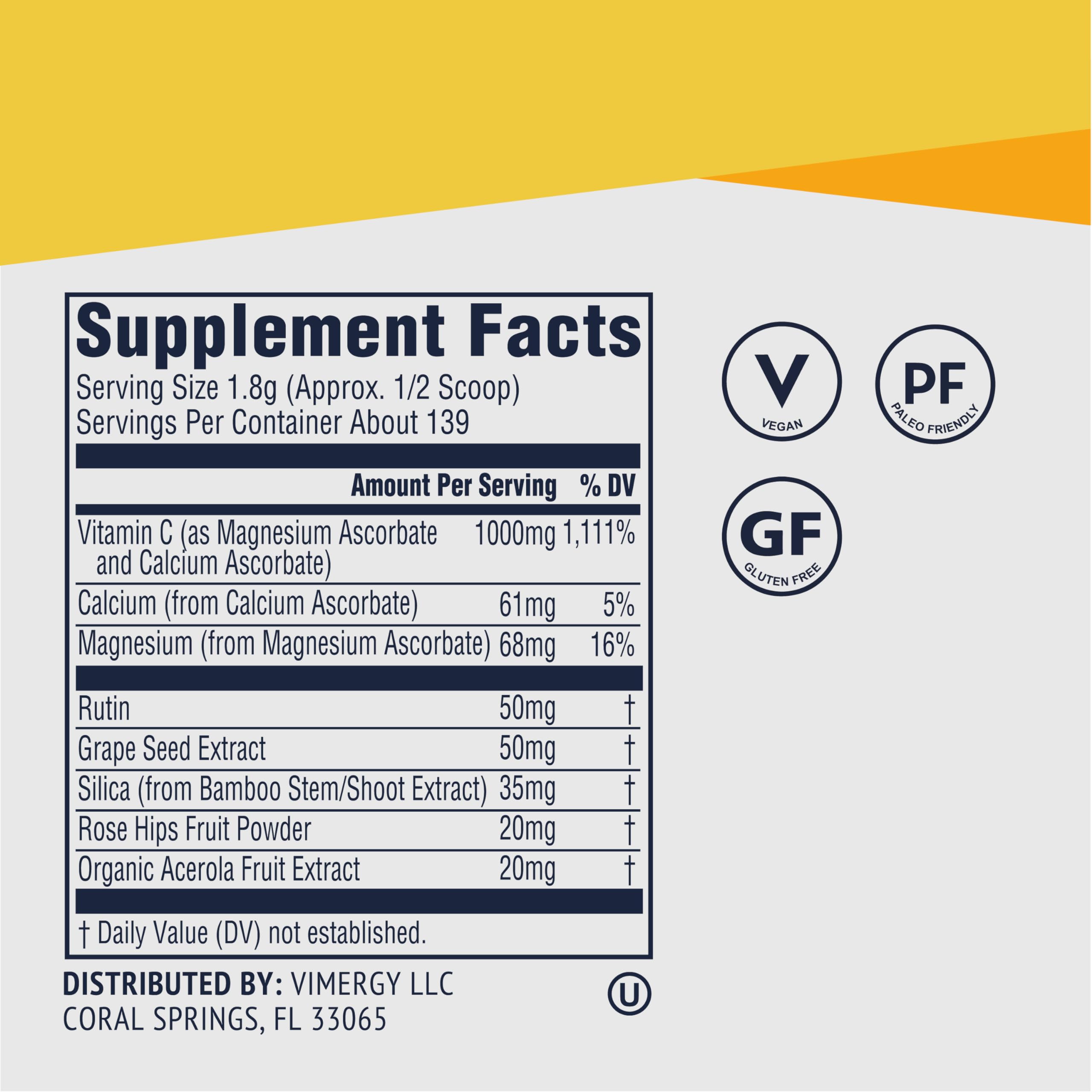 Vimergy Micro-C Immune Power Powder – 250g, 69 Servings, 2000mg Vitamin C