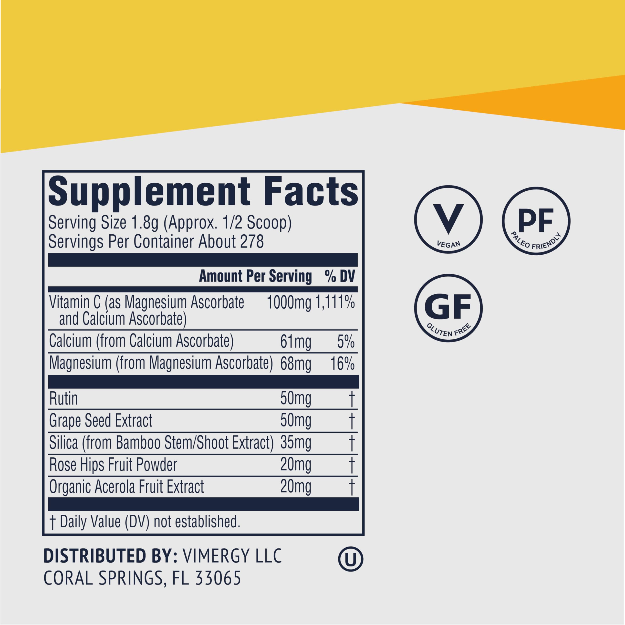 Vimergy Micro-C Immune Power™ - 500g, 139 Servings, 2000mg Vitamin C per Serving | Gluten-Free, Vegan