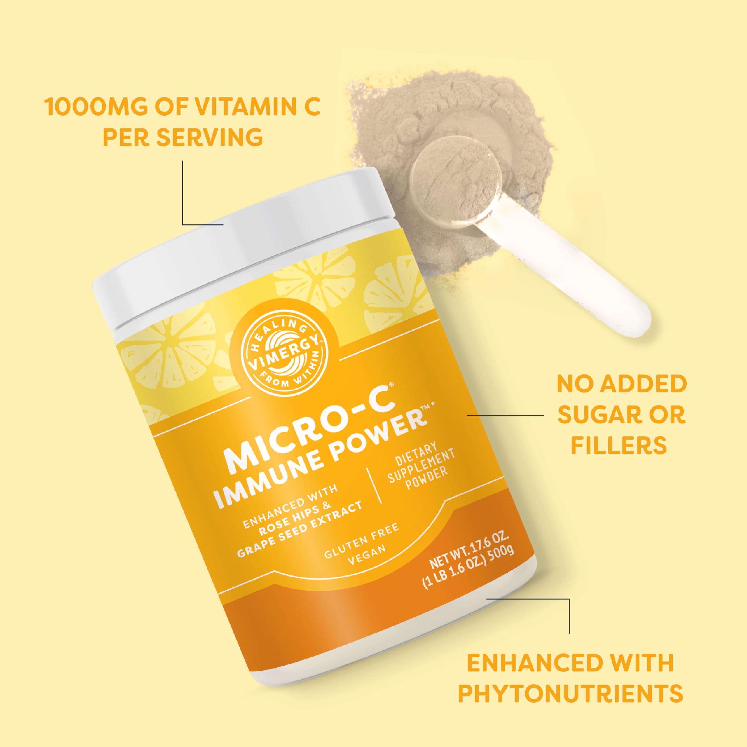 Vimergy Micro-C Immune Power™ - 500g, 139 Servings, 2000mg Vitamin C per Serving | Gluten-Free, Vegan