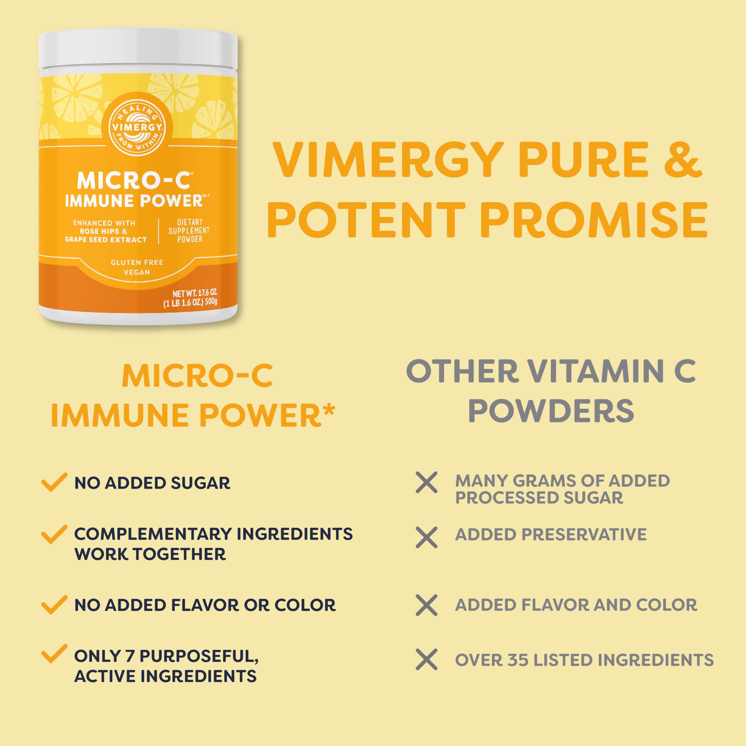 Vimergy Micro-C Immune Power™ - 500g, 139 Servings, 2000mg Vitamin C per Serving | Gluten-Free, Vegan