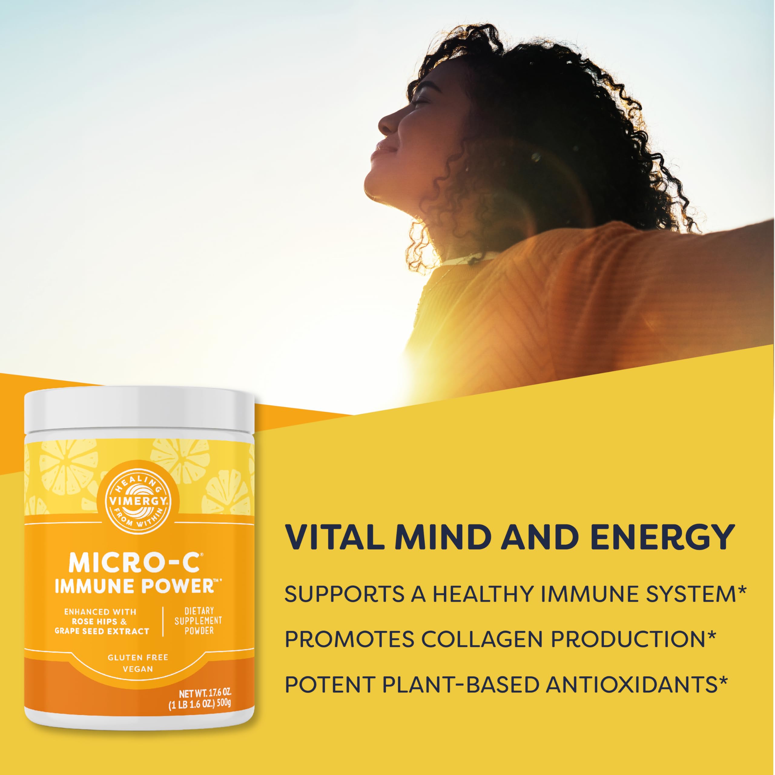 Vimergy Micro-C Immune Power™ - 500g, 139 Servings, 2000mg Vitamin C per Serving | Gluten-Free, Vegan