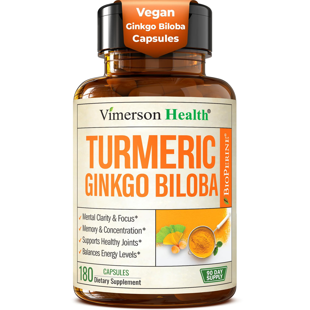 Vimerson Health Ginkgo Biloba & Turmeric Curcumin with Black Pepper – 180 Vegan Capsules