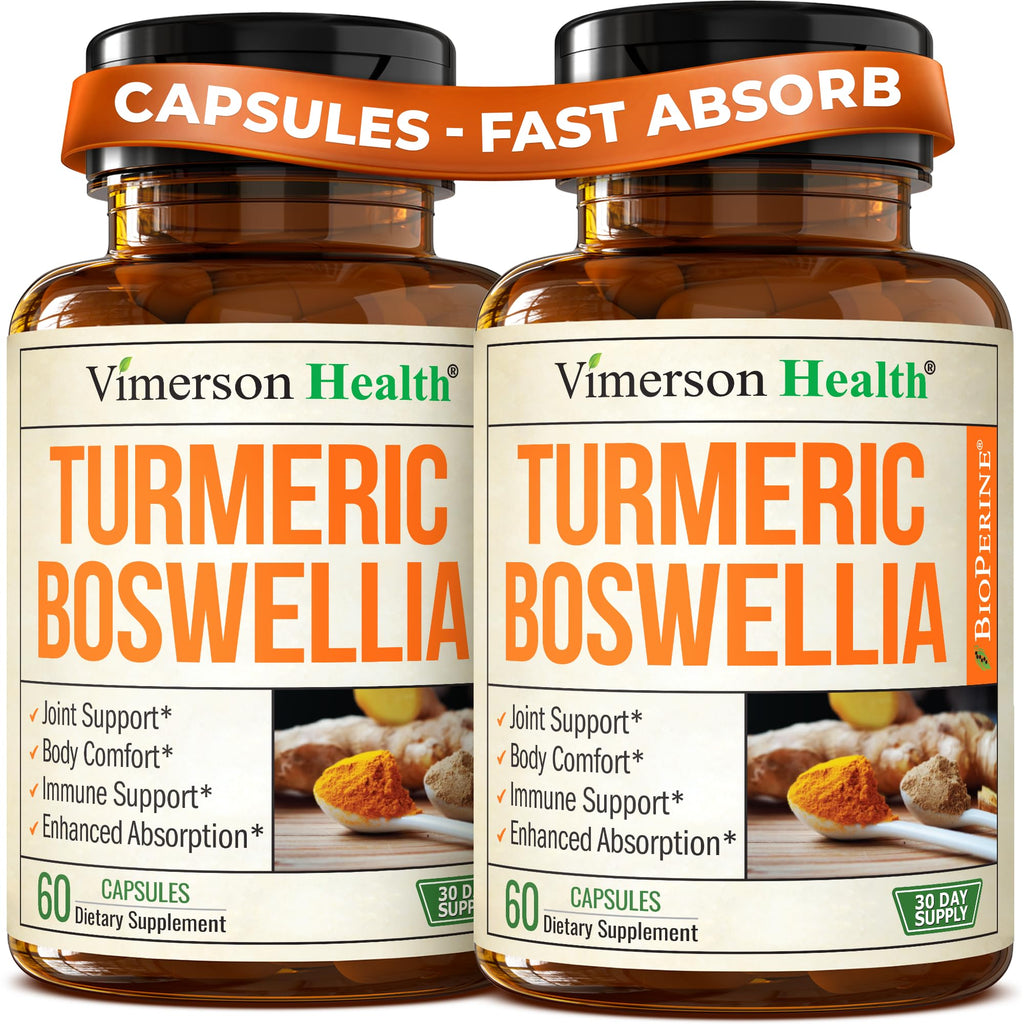 Vimerson Health Turmeric Curcumin with Boswellia Serrata & Ginger – 95% Curcuminoids, BioPerine, 2-Pack