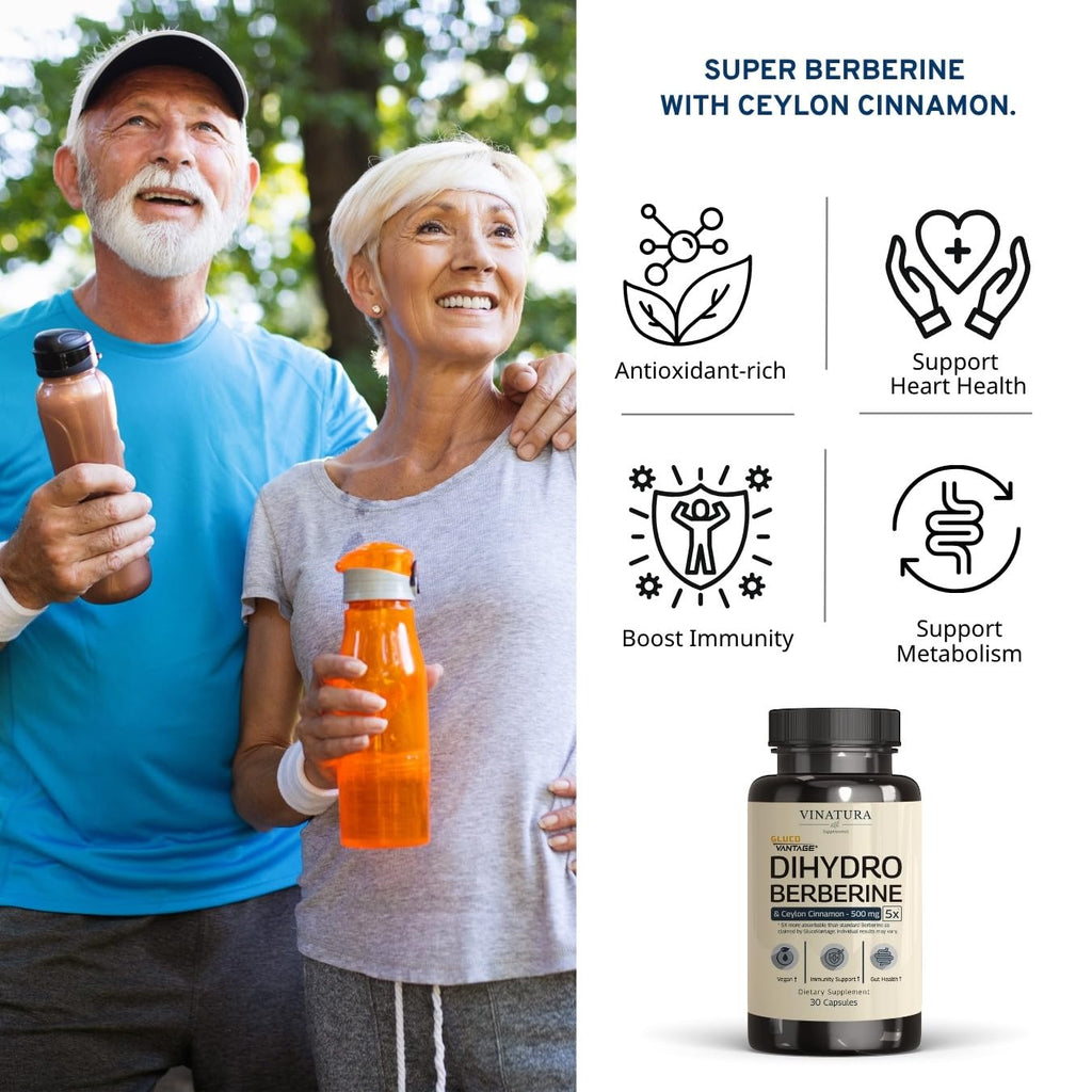 VINATURA Dihydroberberine with Ceylon Cinnamon 500mg | GlucoVantage Super Berberine, 30 Capsules