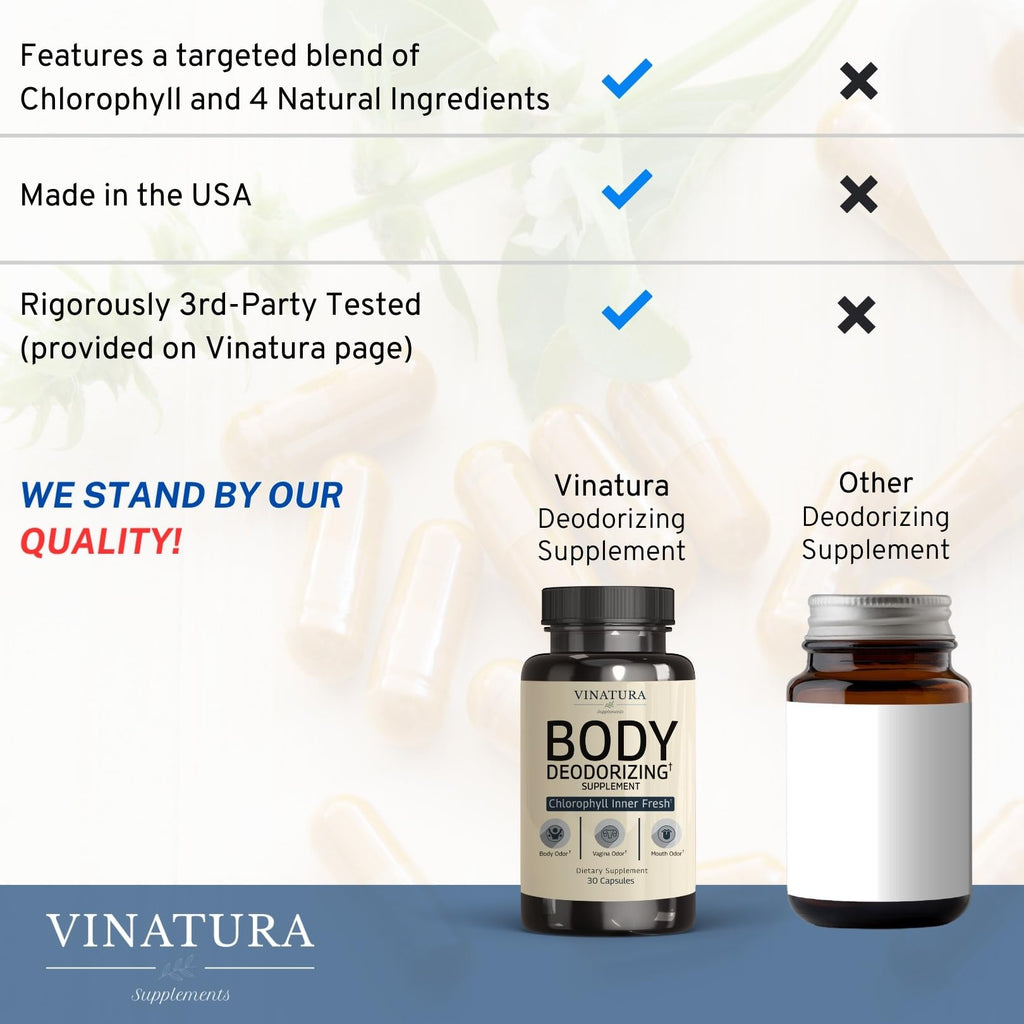 VINATURA Body Deodorizing Supplement for Women - Chlorophyll Pills for Internal Odor Elimination, 30 Capsules