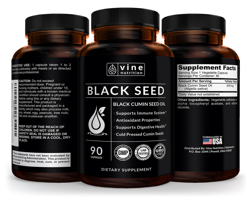 Vine Nutrition Black Seed Oil Capsules 500 mg - Immune & Heart Health