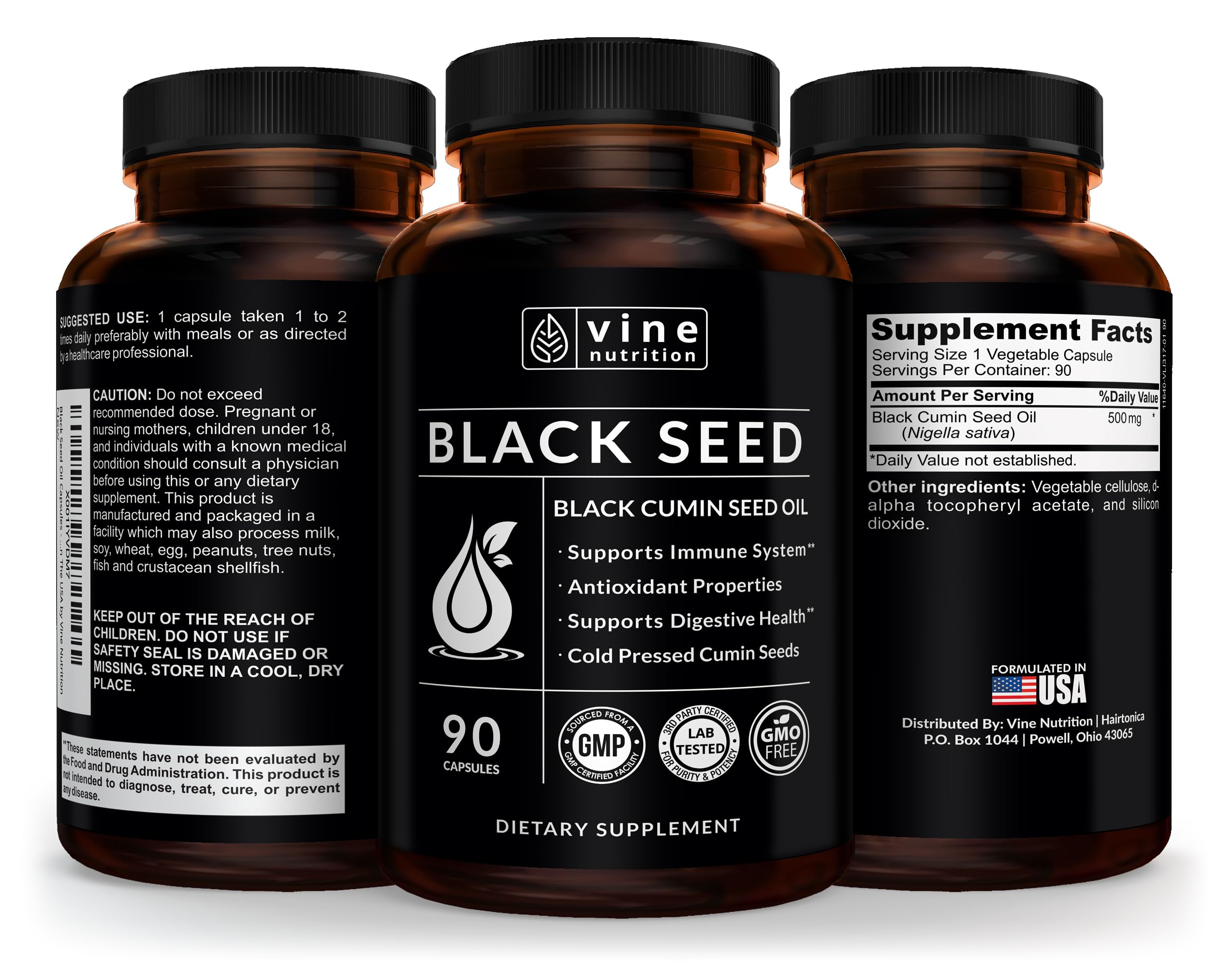 Vine Nutrition Black Seed Oil Capsules 500 mg - Immune & Heart Health