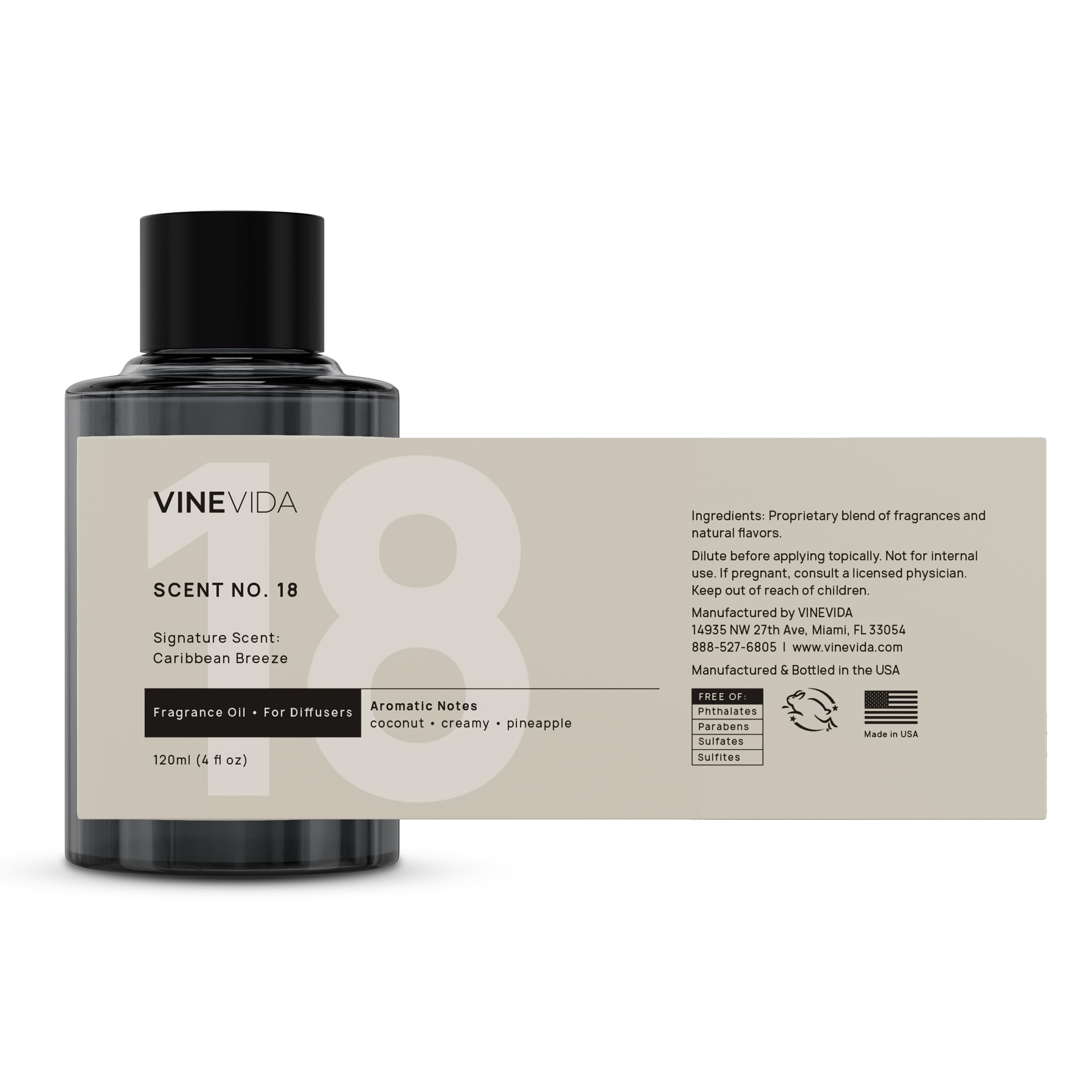 VINEVIDA Caribbean Breeze Fragrance Oil for Cold Air Diffusers - 4 Fl Oz | Diffuser Refills & Room Spray