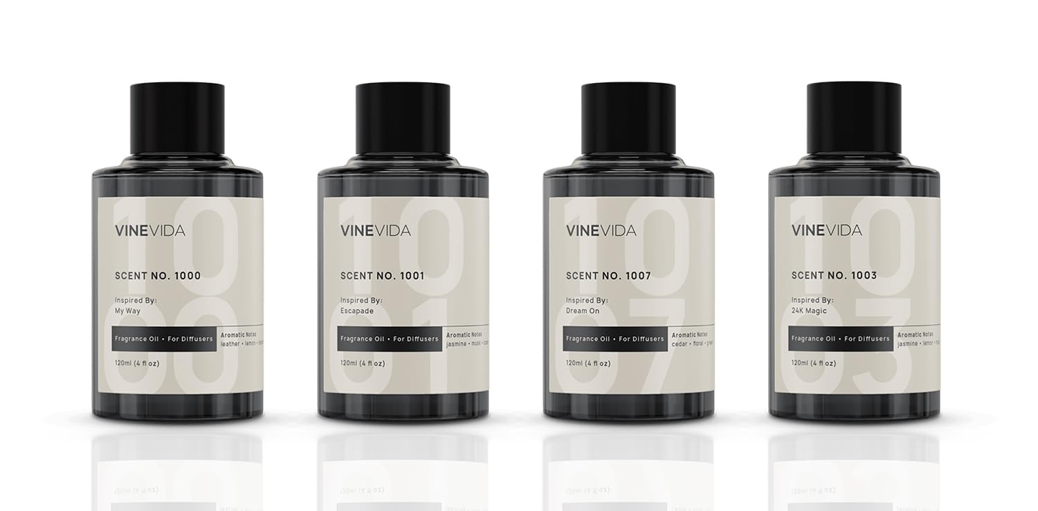 VINEVIDA Pack of 4 Hotel Fragrance Diffuser Oils | No. 1000, 1001, 1007, 1003