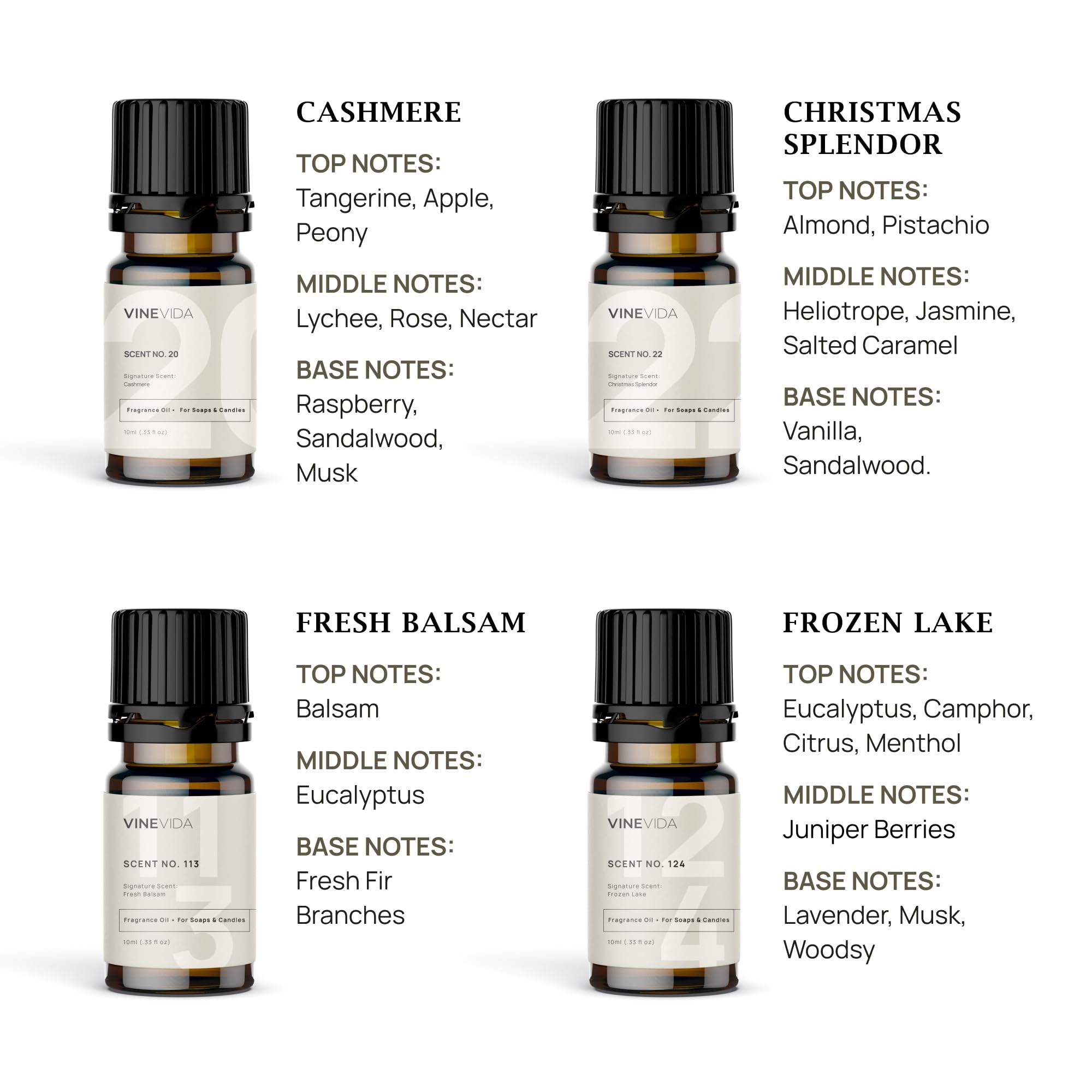 VINEVIDA 8 Christmas Scents for Candle Making – Made in USA Fragrance Oils