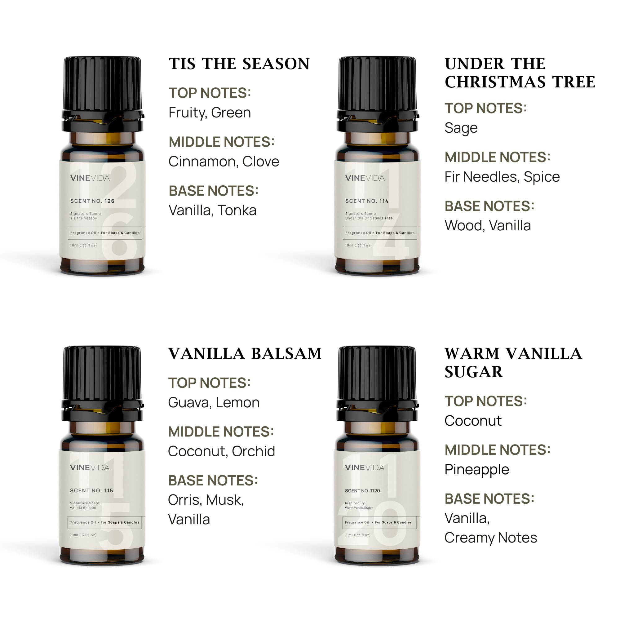 VINEVIDA 8 Christmas Scents for Candle Making – Made in USA Fragrance Oils