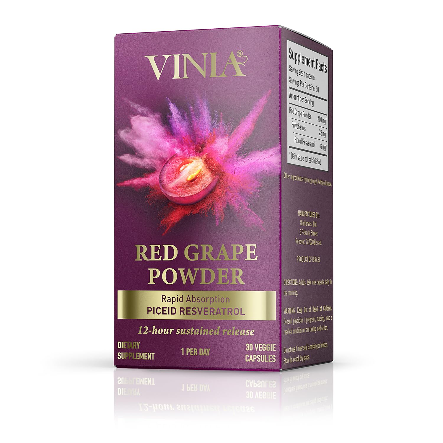 VINIA Piceid Resveratrol Supplement – Blood Flow & Heart Health (Non-GMO, 30 Count)