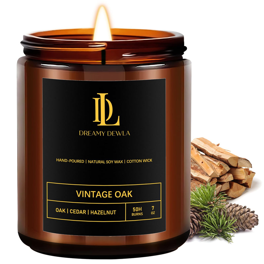Vintage Oak Scented Candles – 7oz Soy Candle, 50 Hour Burn Time | Gift for Men & Women