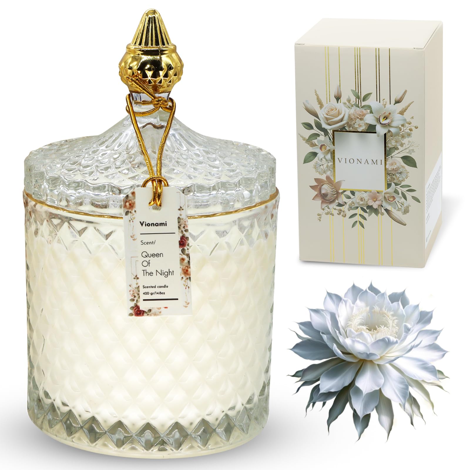 VIONAMI Luxury Scented Candle Gift – Queen of The Night Rare Flower, 14.8 oz Soy Jar