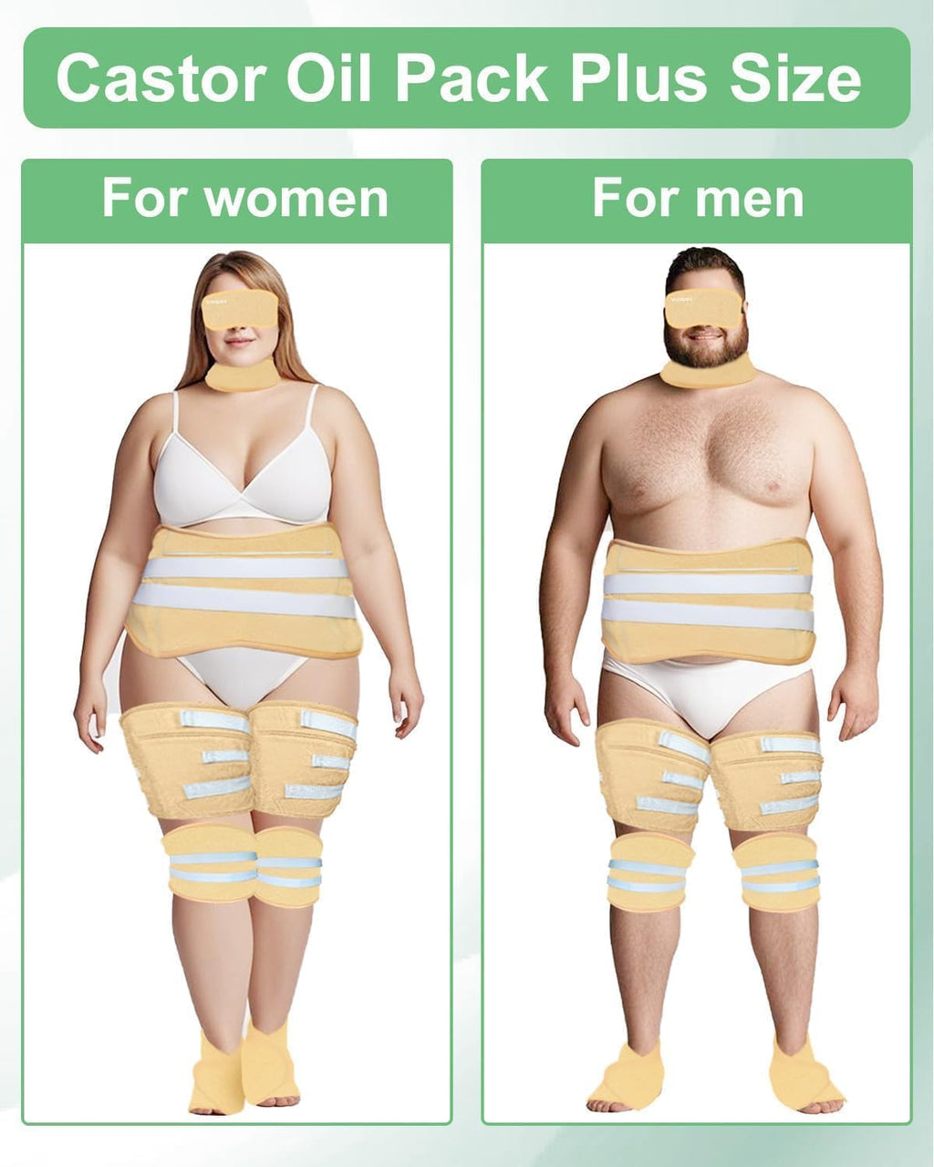 Viowey Castor Oil Pack Wrap Kit - 11 Pieces for Stomach, Feet, Knees, Neck, Eyes (Plus Size)