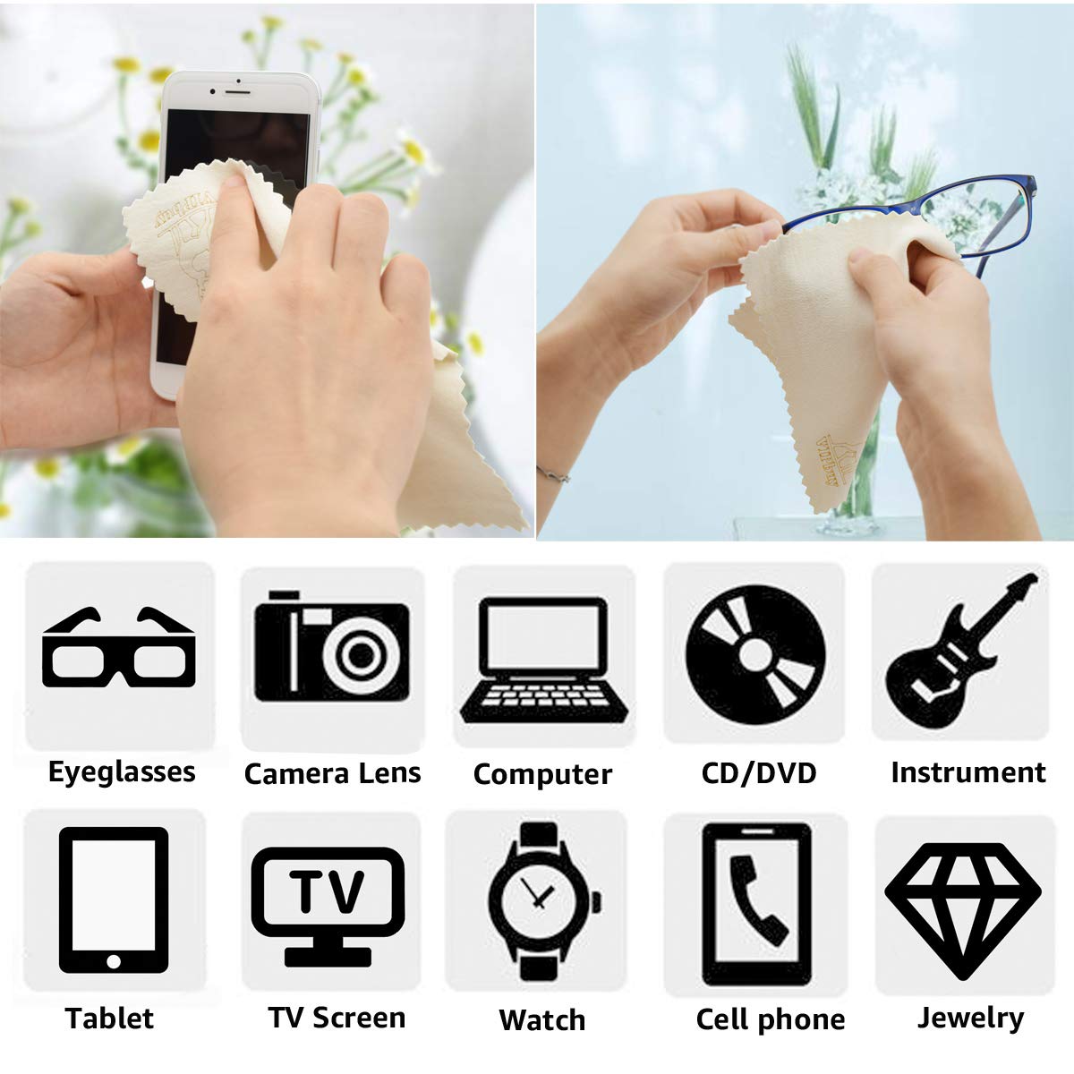 VIPbuy 4 Pack Natural Chamois Cleaning Cloths (8x8) for Glasses & Screens