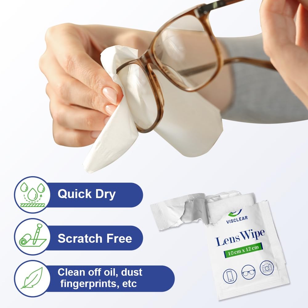 VisClear Eyeglasses Cleaner Wipes – 100 Count, Streak-Free & Safe for Prescription Lenses