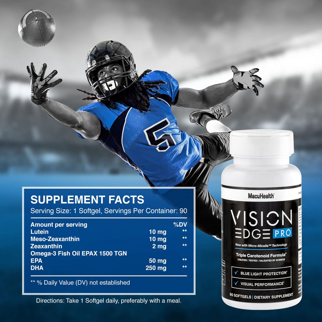 VISION EDGE PRO Eye Supplement for Athletes | Lutein, Zeaxanthin & Meso-Zeaxanthin + Omega-3 — 90 Softgels