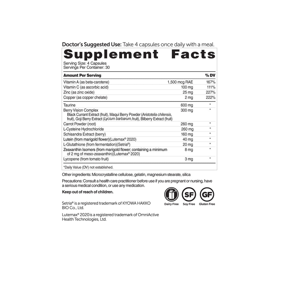 Dr. Whitaker's Vision Essentials Gold – Lutein 40 mg, Zeaxanthin & Taurine (120 capsules)