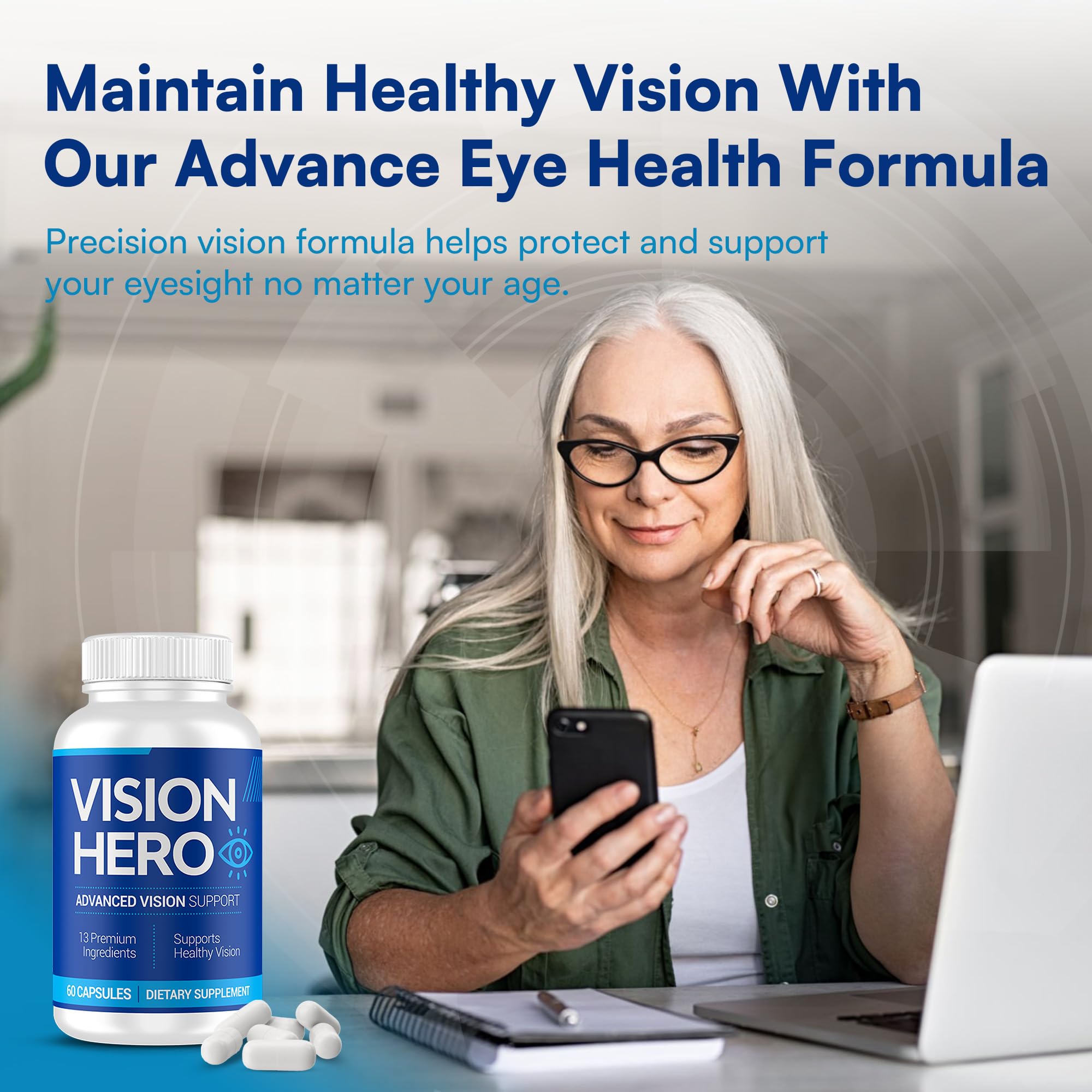 Vision Hero Advanced Vision Support – Eye Health Supplements for Adults (60 Capsules)