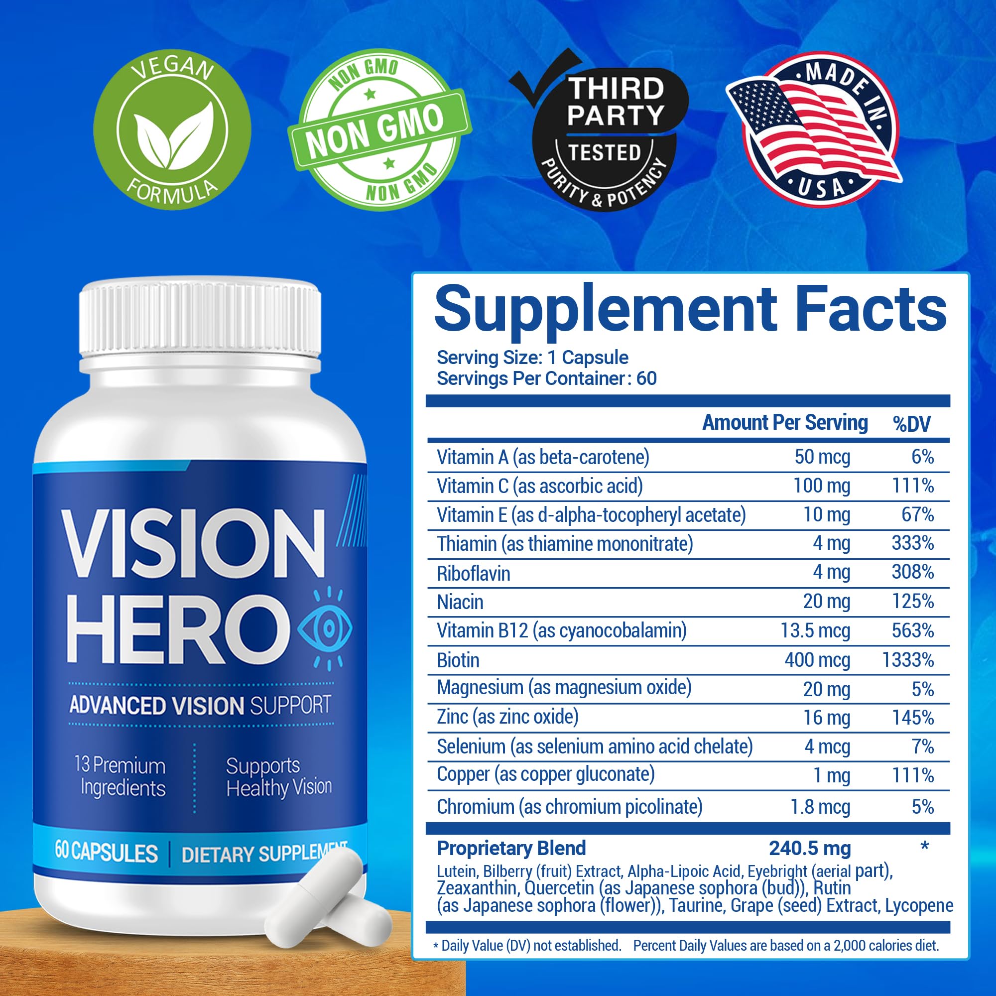 Vision Hero Advanced Vision Support – 60 Capsules Eye Health Supplements (Pack of 4)
