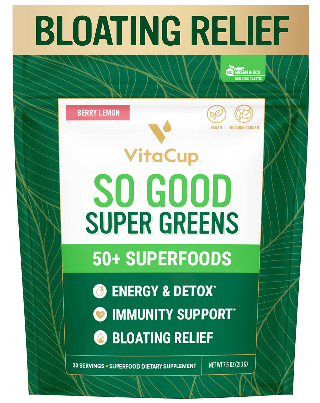 VitaCup So Good Super Greens Powder – 50+ Premium Superfoods, Berry Lemon, 30 Servings